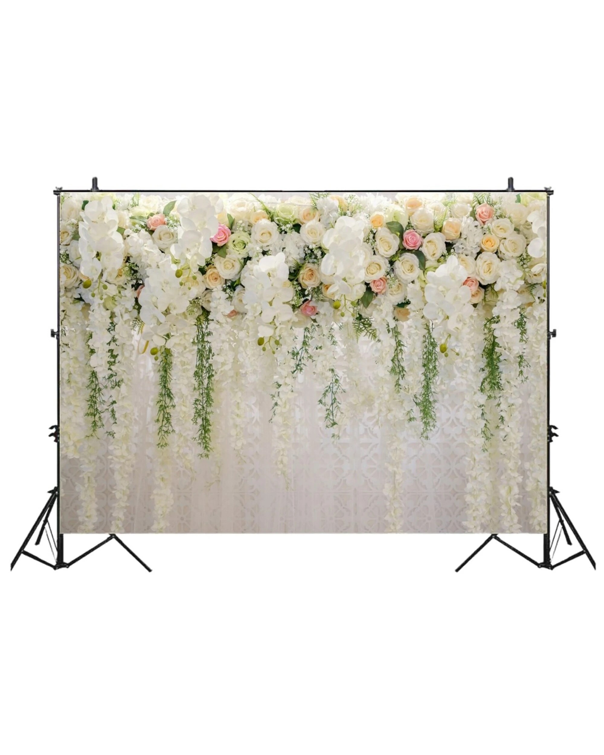 3 Partyrama White Lace Floral Curtain Large Printed Fabric Backdrop, 3 of 3