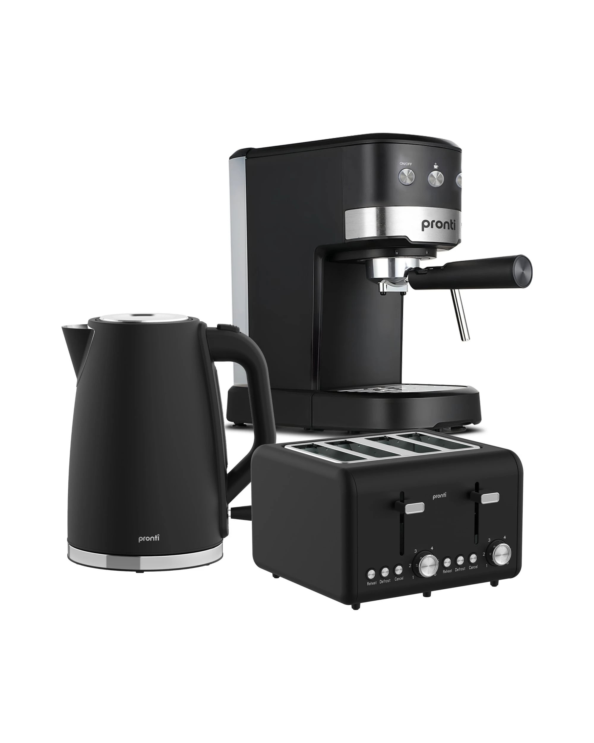 1 Pronti Silver Noir Breakfast Set - CM 850D 1.25L Espresso Machine, 1.7L Kettle, 4-Slice Toaster - Black, 1 of 5