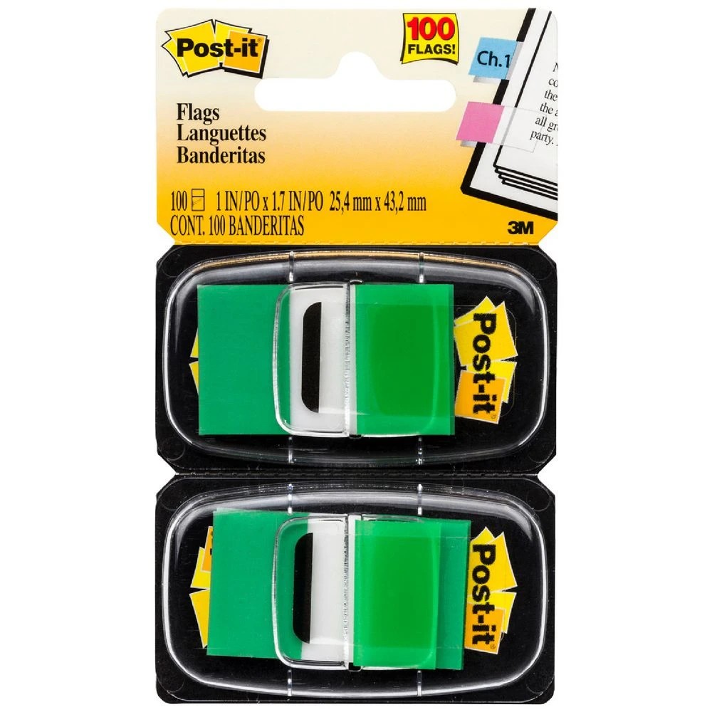1 Post-it Flags 25x43mm Green 2 Pack, 1 of 3