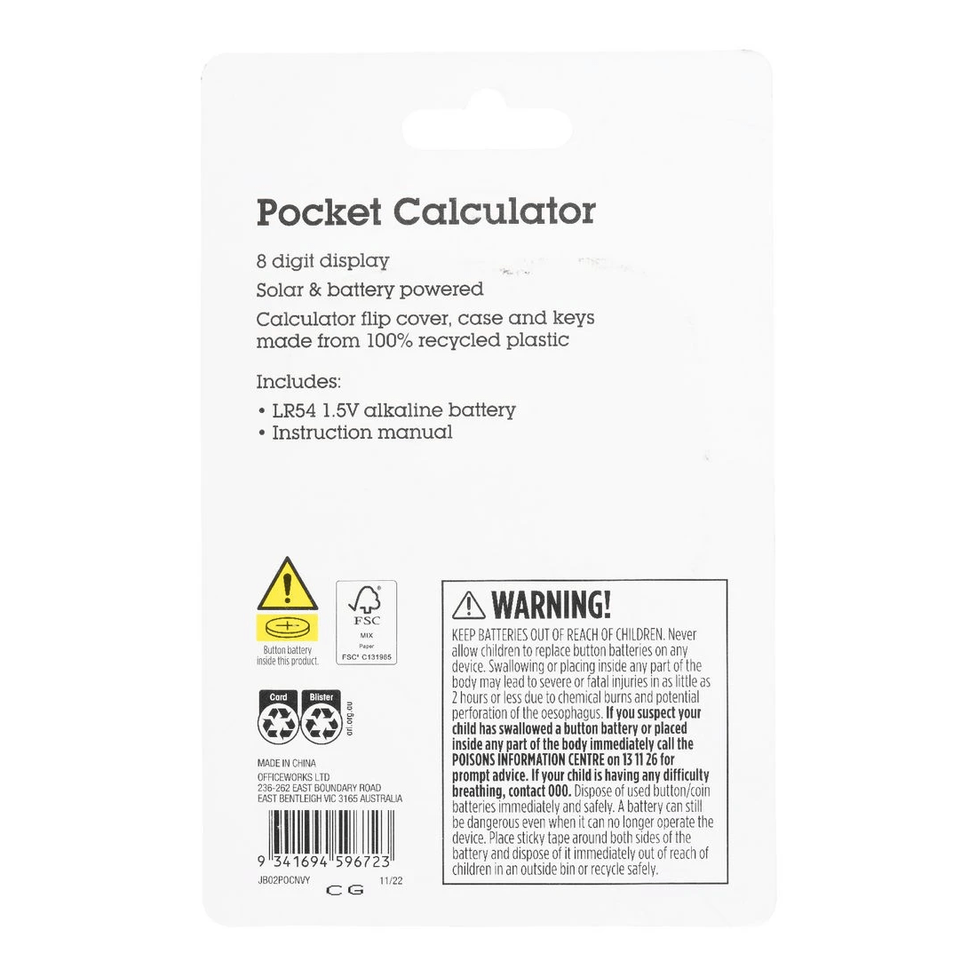 5 J.Burrows Pocket 8 Digit Calculator Navy, 5 of 5
