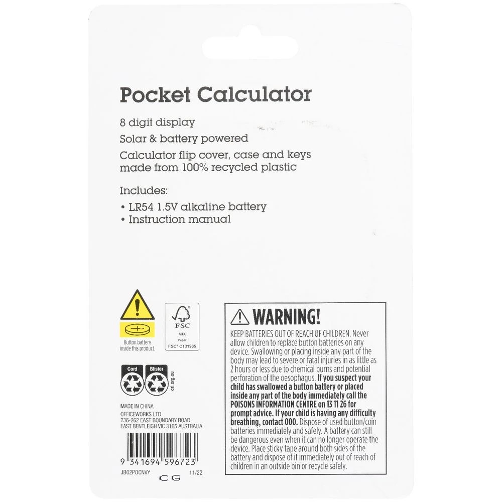 5 J.Burrows Pocket 8 Digit Calculator Navy, 5 of 5