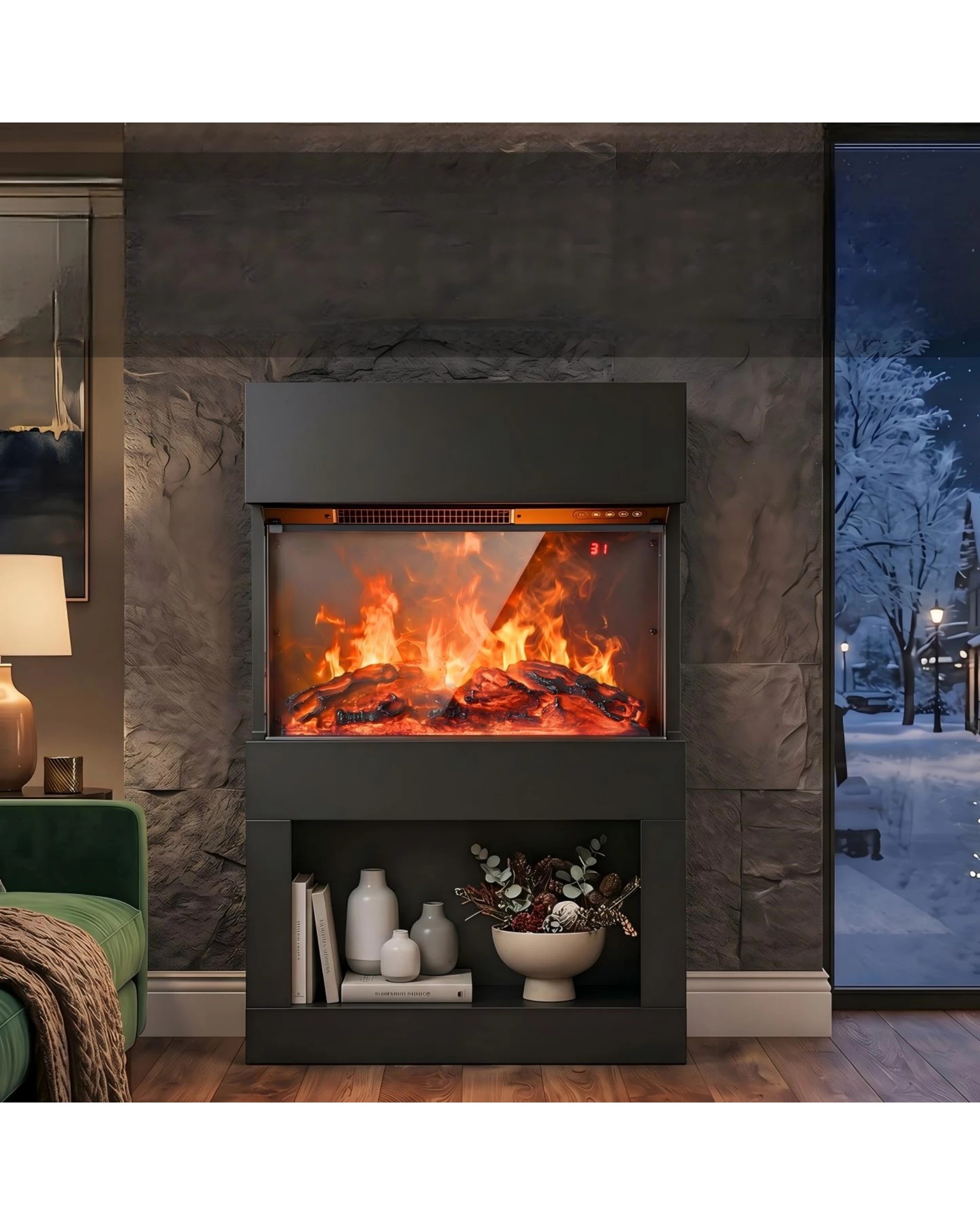5 Yopower Electric Fireplace with Lower Storage 3D Flame 2-Heat Level Timer Remote - Black, 5 of 7