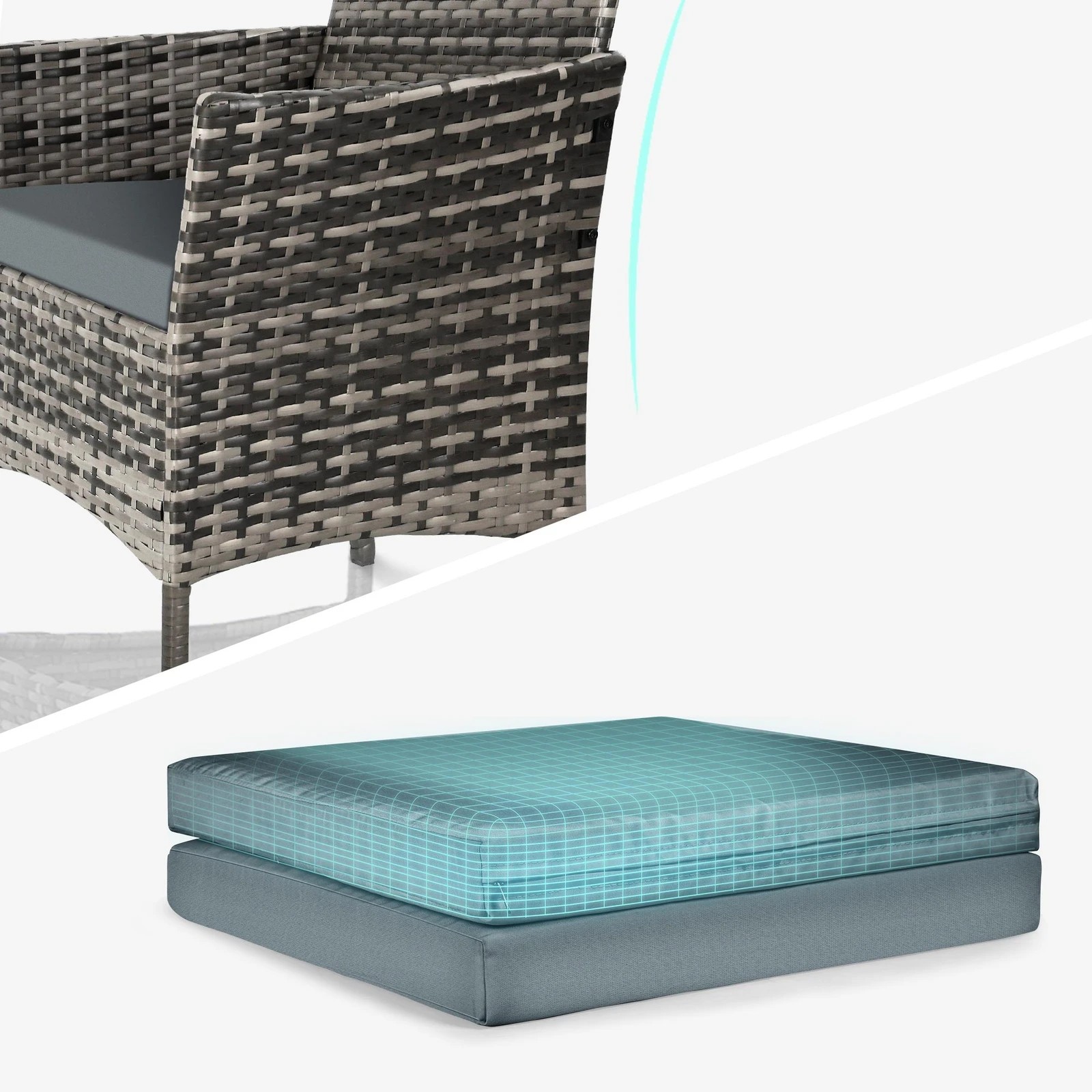 6 Alfordson Outdoor Furniture 3PCS Wicker Bistro Set Patio Chairs Table With Pillow - Mixed Grey, 6 of 10