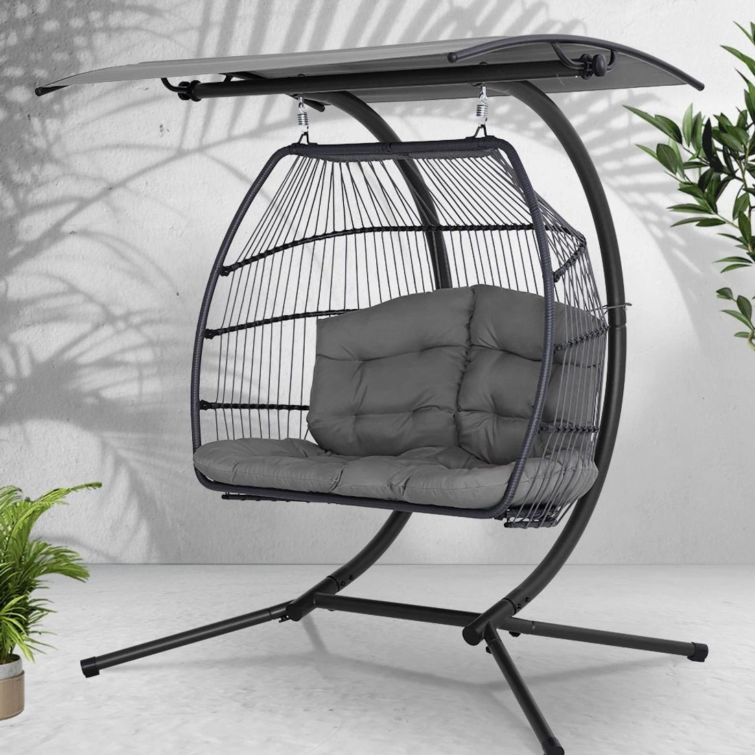 3 Gardeon Outdoor Egg Swing Chair Wicker Furniture Pod Stand Canopy 2 Seater - Grey, 3 of 6
