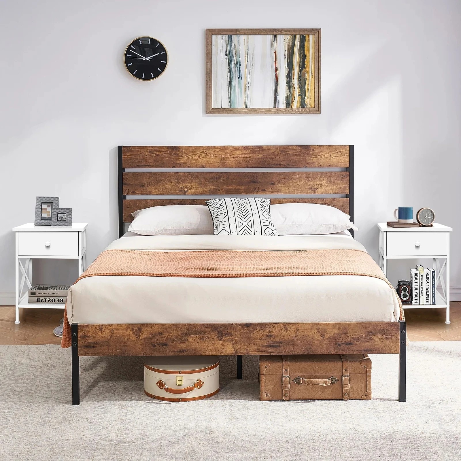 2 Alfordson Bedside Table Retro Wooden Nightstand Vintage Storage Side Cabinet - White, 2 of 10