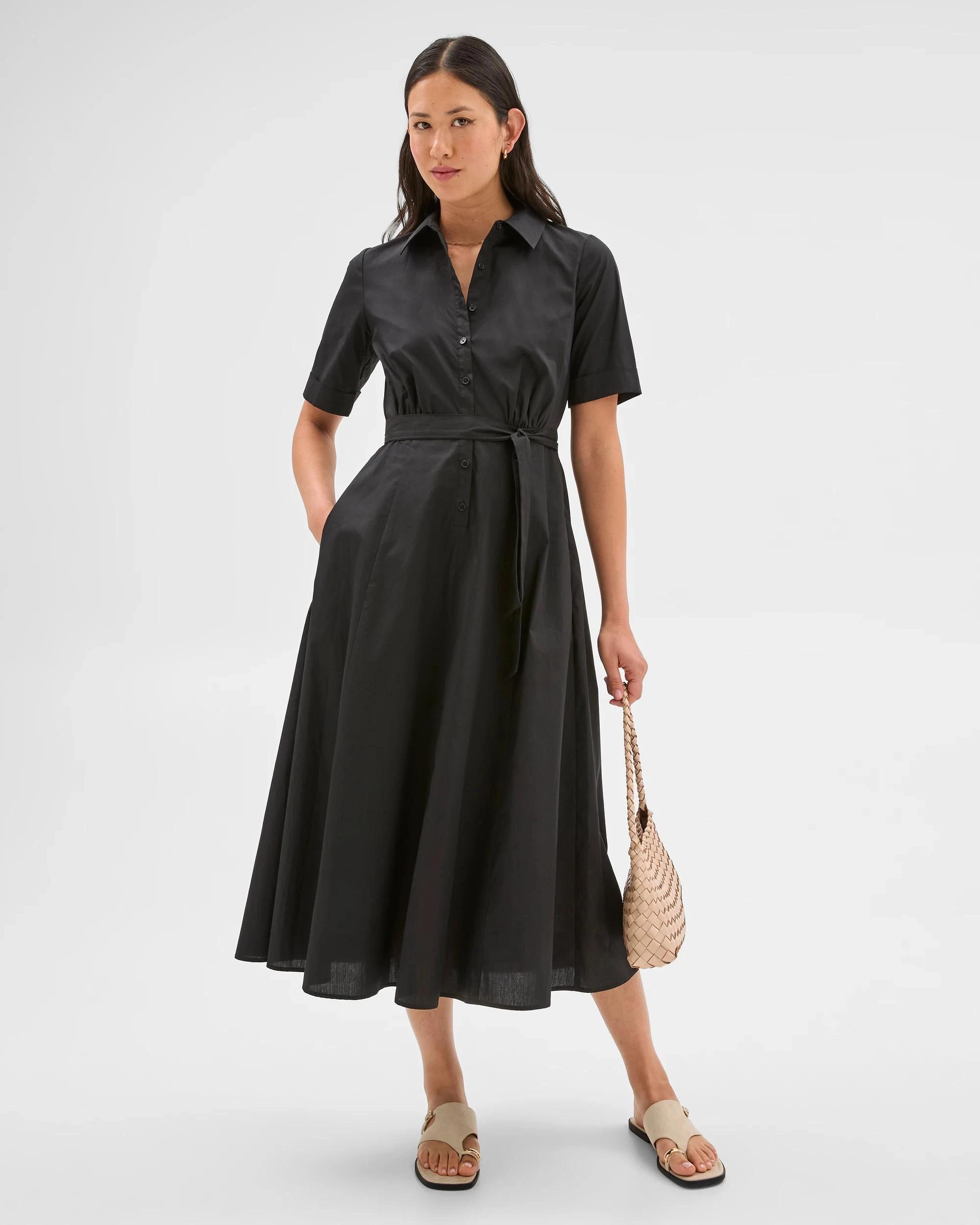 1 Australian Cotton Midi Shirt Dress - Preview BLACK, 1 of 6