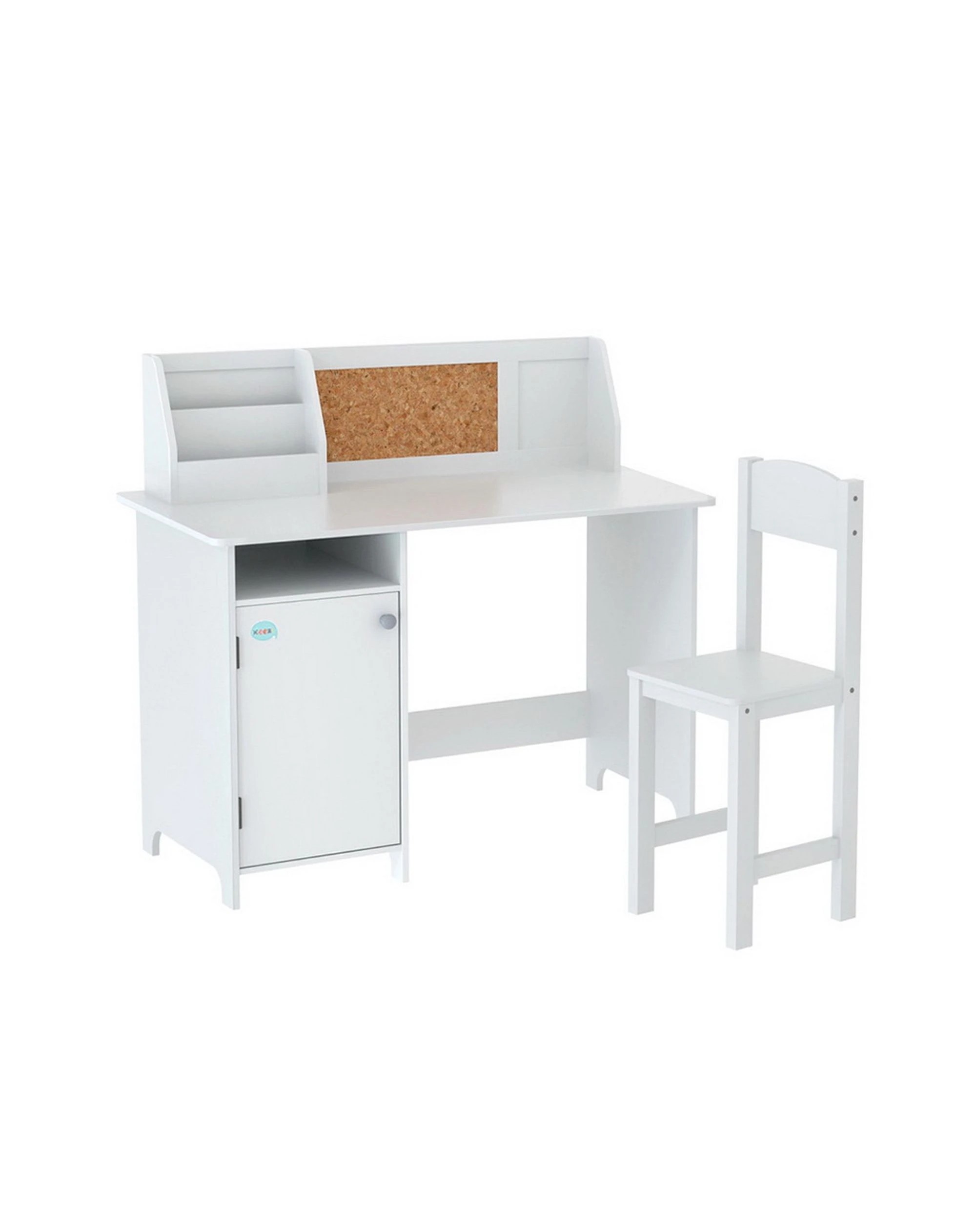1 Keezi Kids Table and Chair Set Children Study Play Toys Desk w/ Cabinet - White, 1 of 8