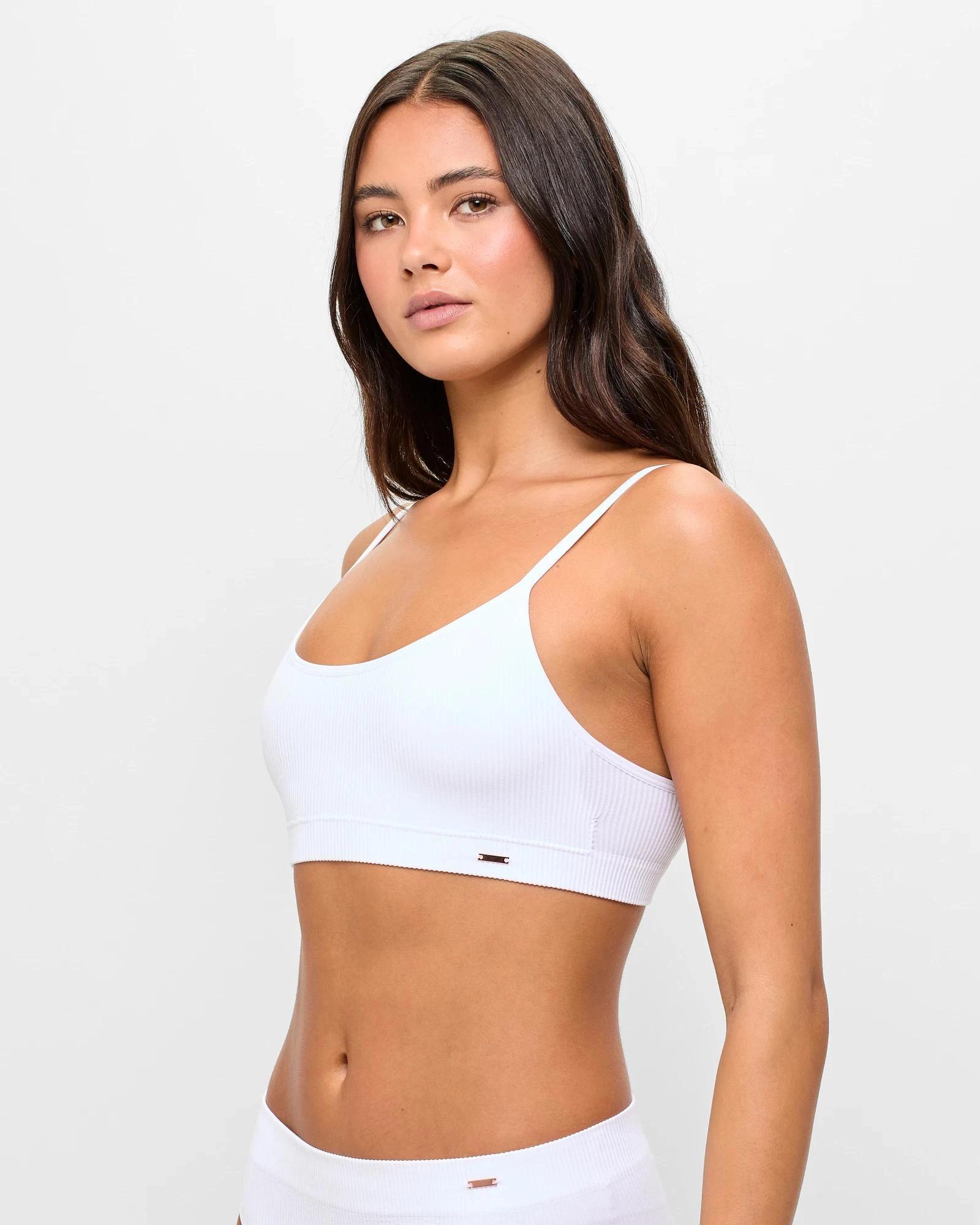 3 Lily Loves Ribbed Seamfree Strappy Crop Top WHITE, 3 of 4