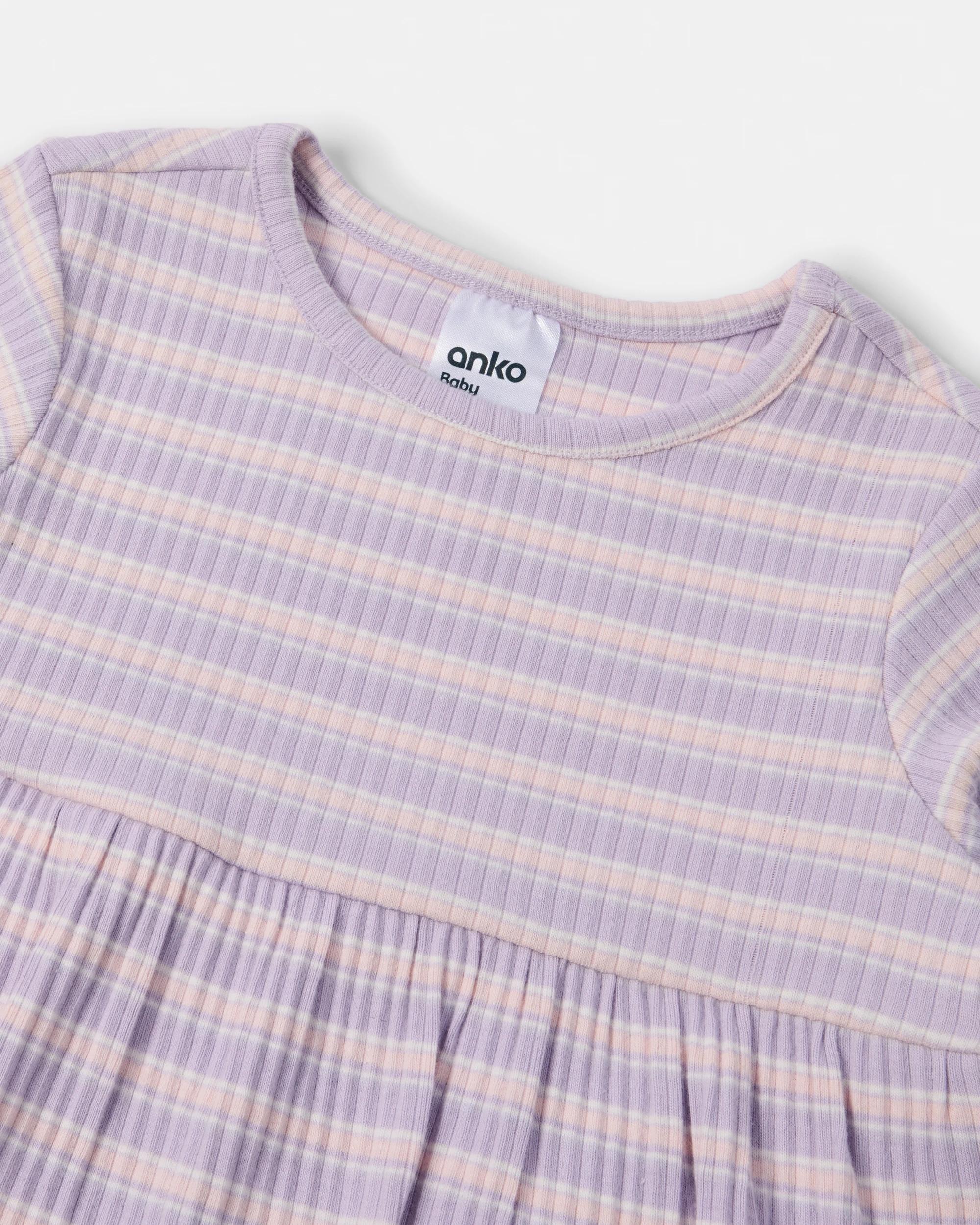 3 Cotton Long Sleeve Crinkle Bodysuit Dress Lilc Strp, 3 of 3