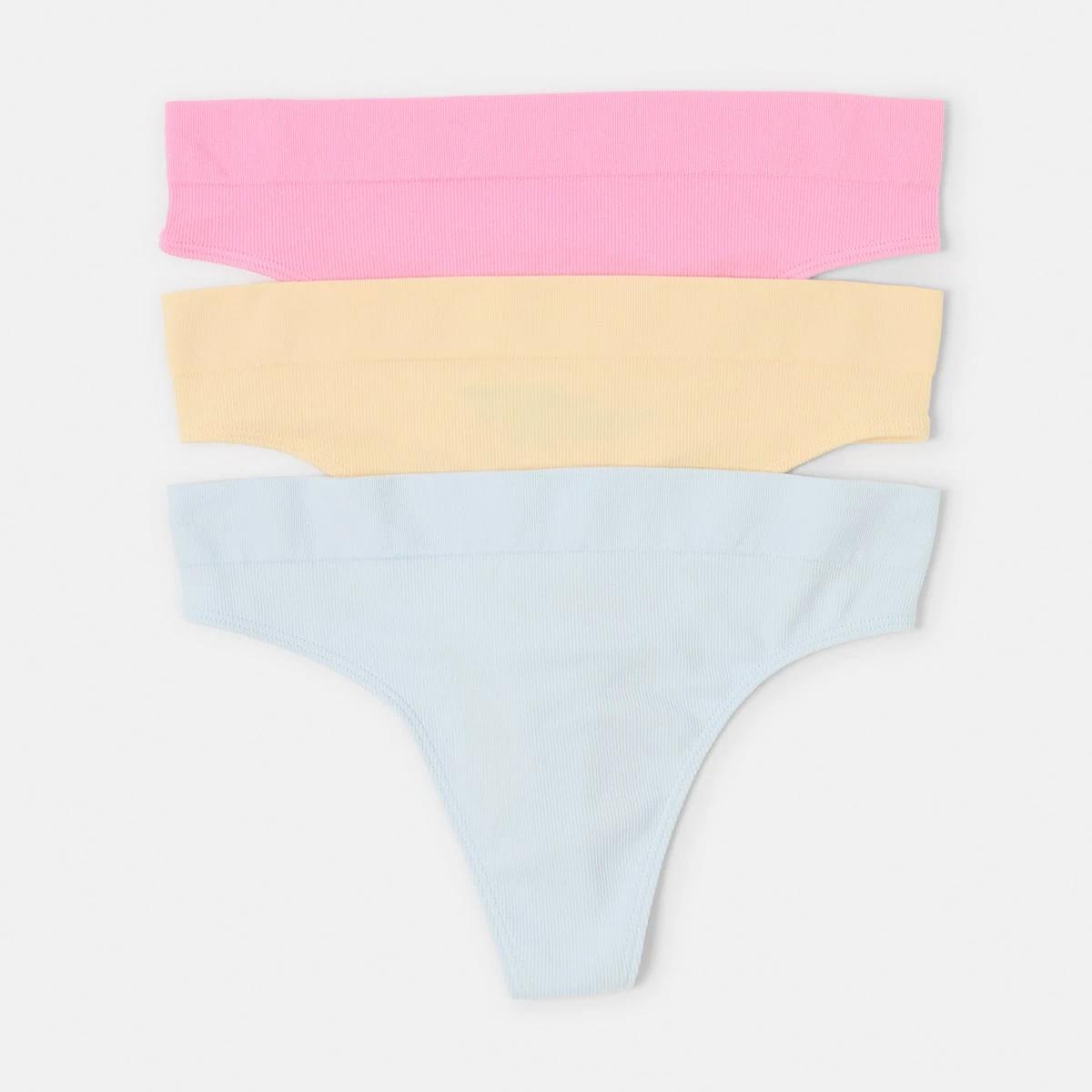 1 3 Pack Rib Seamfree G-string Briefs HALOGEN BLUE, YELLOW FLAN, SACHET PINK, 1 of 7