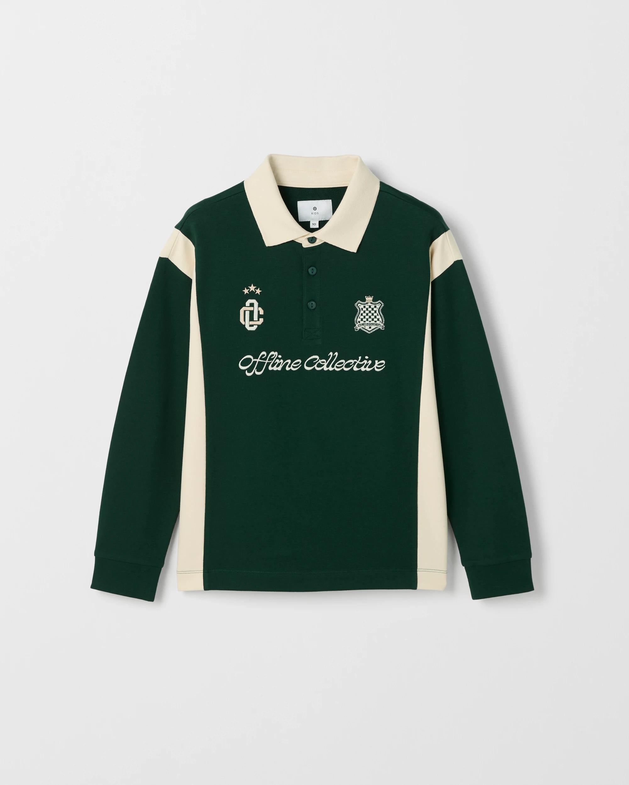 1 Target Kids Australian Cotton Long Sleeve Panelled Rugby T-Shirt GREEN/LIGHT MOCHA, 1 of 1