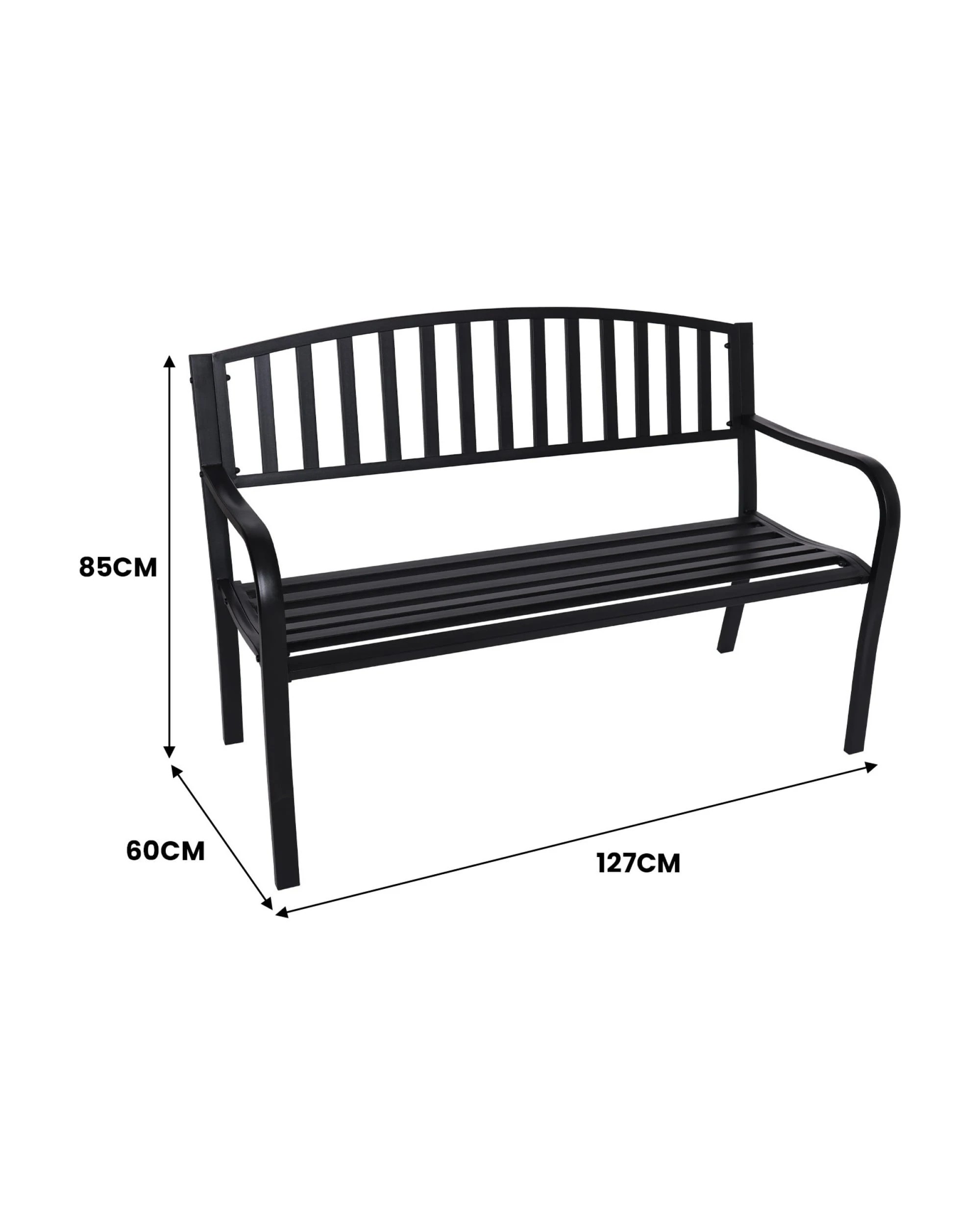 2 Wallaroo Steel Outdoor 2 to 3 Seater Garden Bench Rust Resistant Cast Iron 300kg Capacity - Black, 2 of 10