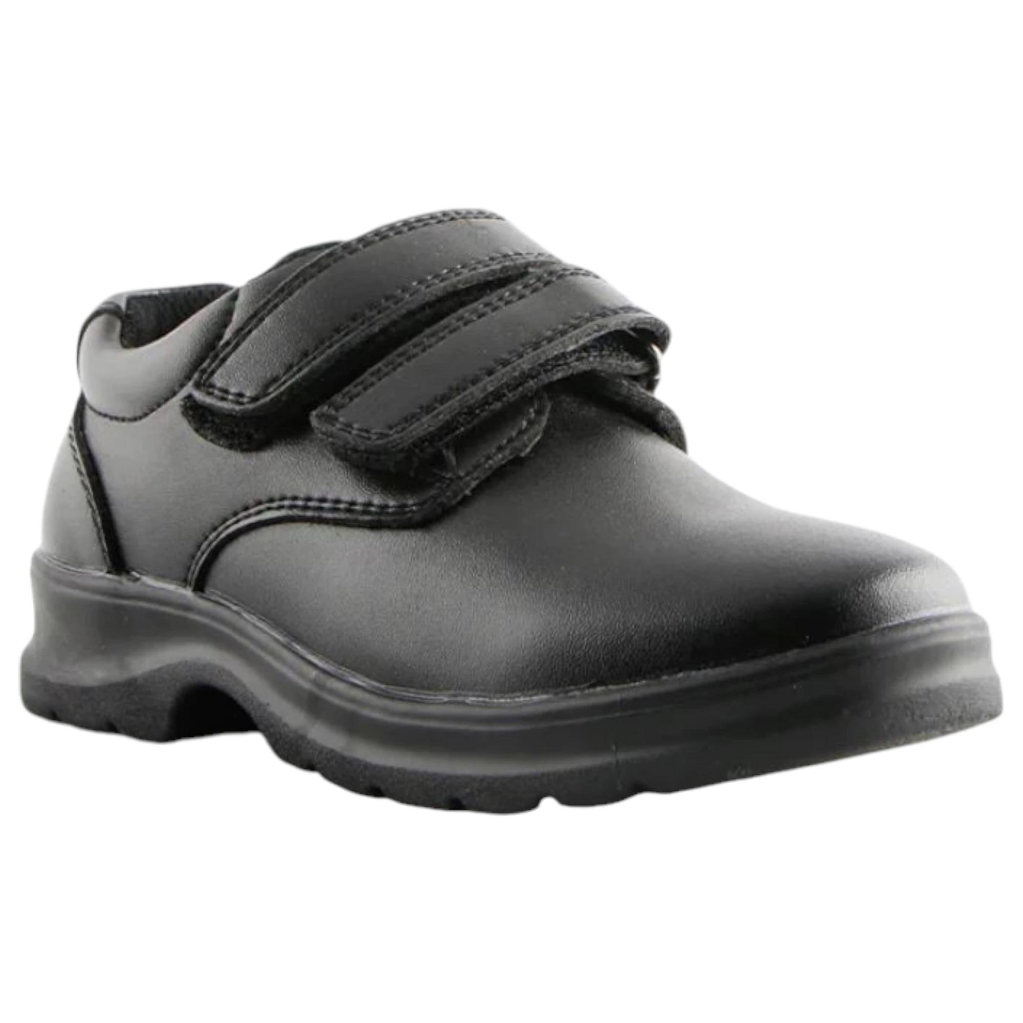 2 Grosby Kids Evan 2 Black Double Strap School Shoes BLACK, 2 of 4