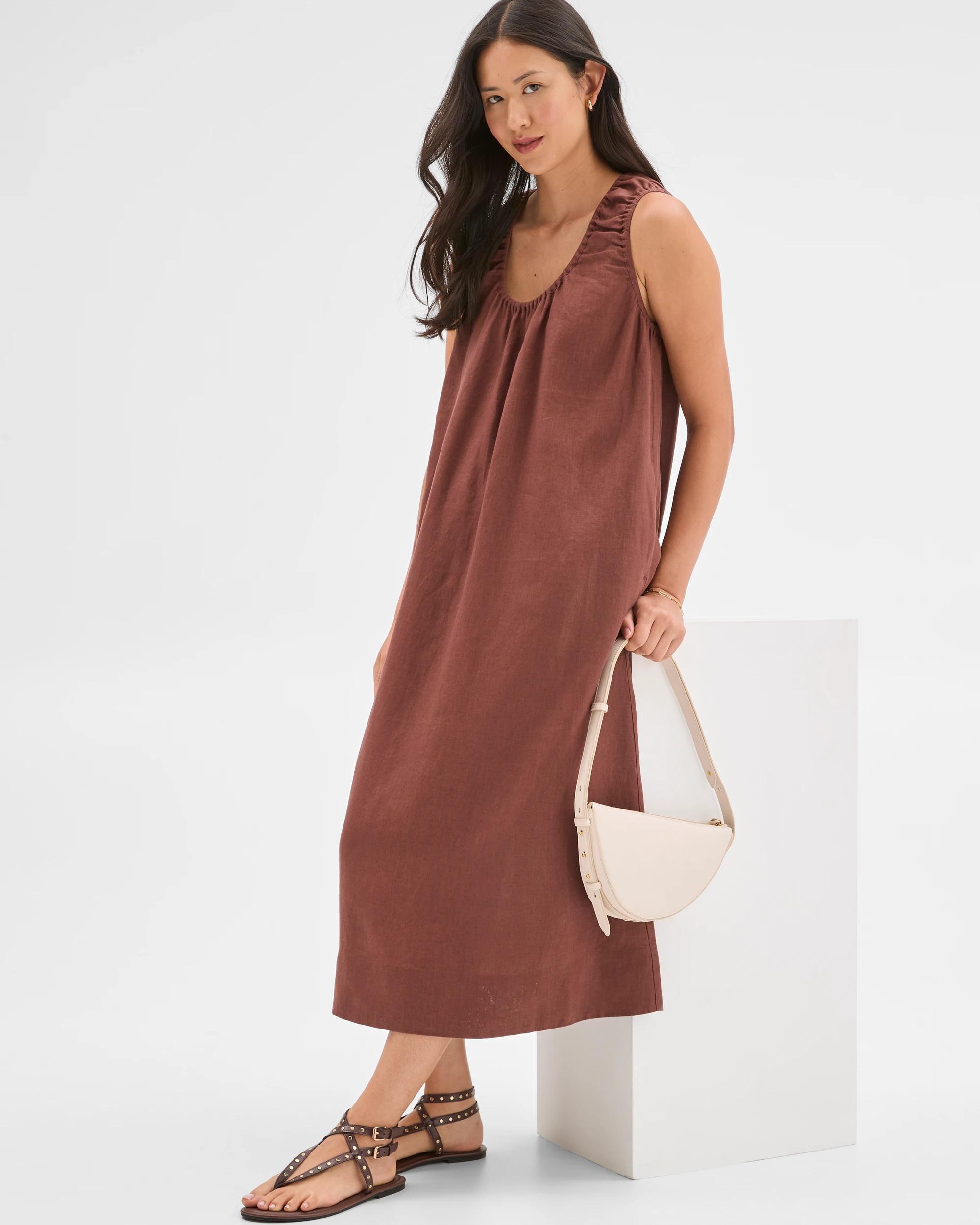 1 Target Woman European Linen Sleeveless Scoop Neck Midi Dress SOFT BROWN, 1 of 6