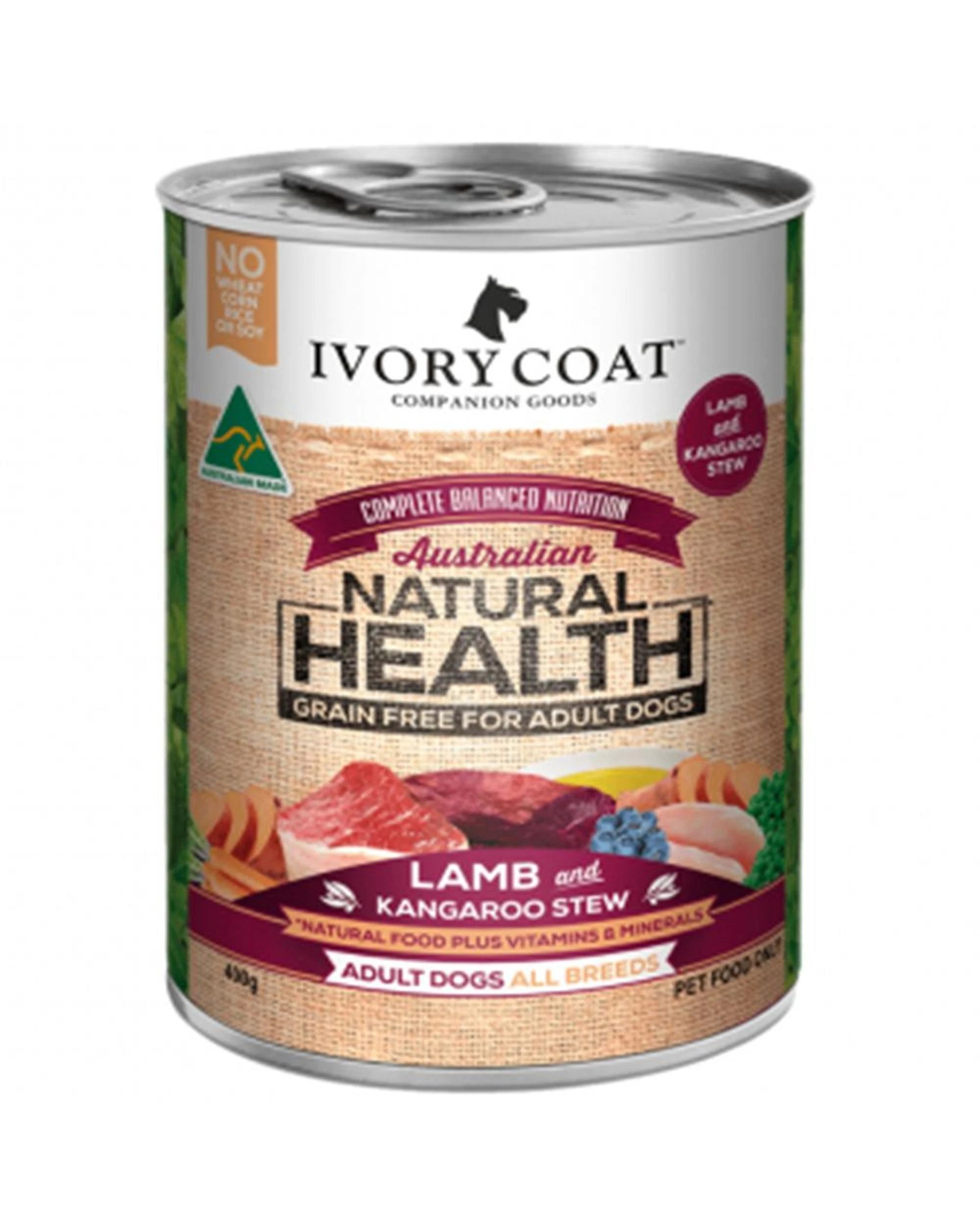1 Ivory Coat Dog Adult Lamb & Kangaroo Stew 400g Cans x 12, 1 of 1