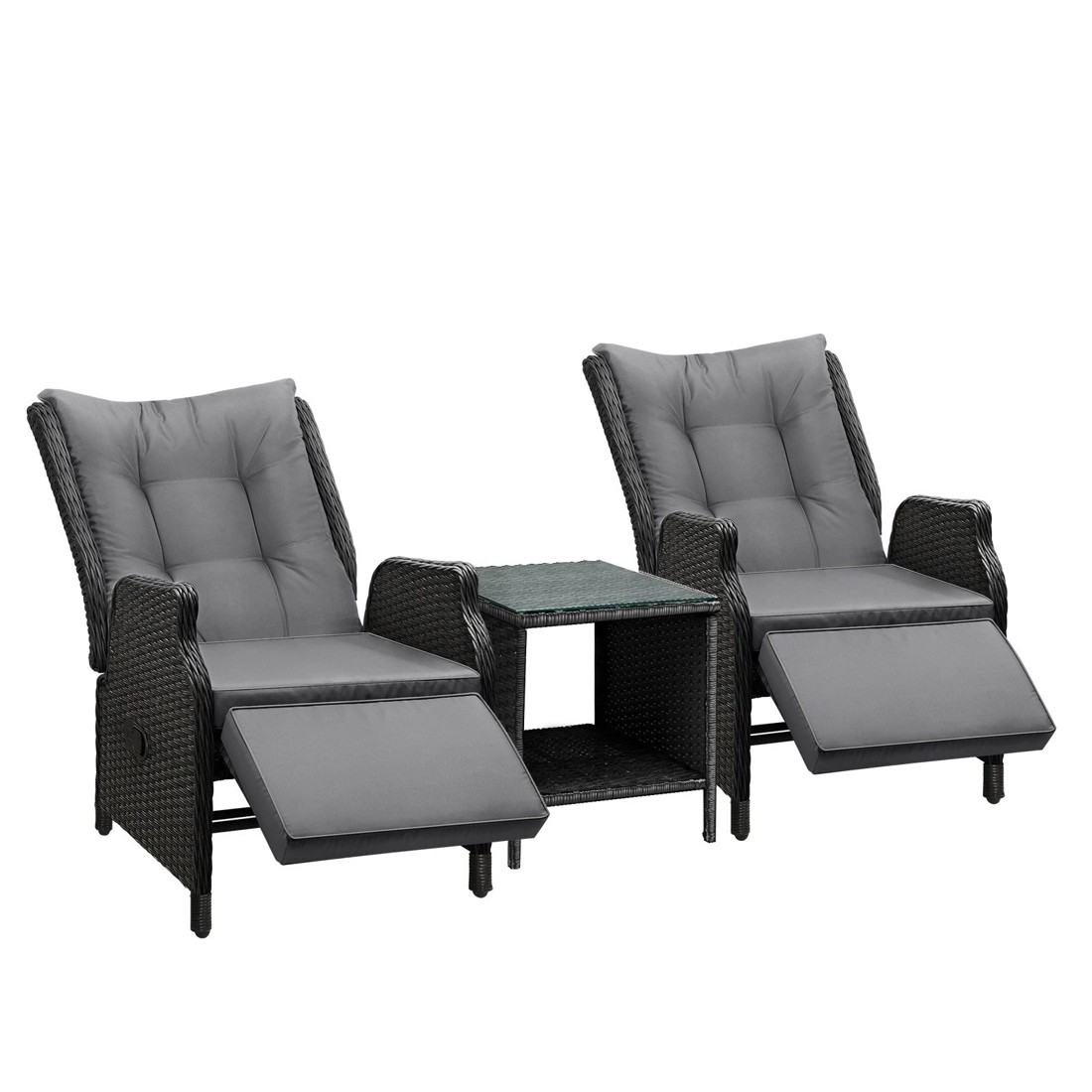 1 Livsip Sun Lounge Outdoor Recliner Chair &table Outdoor Furniture Patio Set Of 3
 - Black, 1 of 10