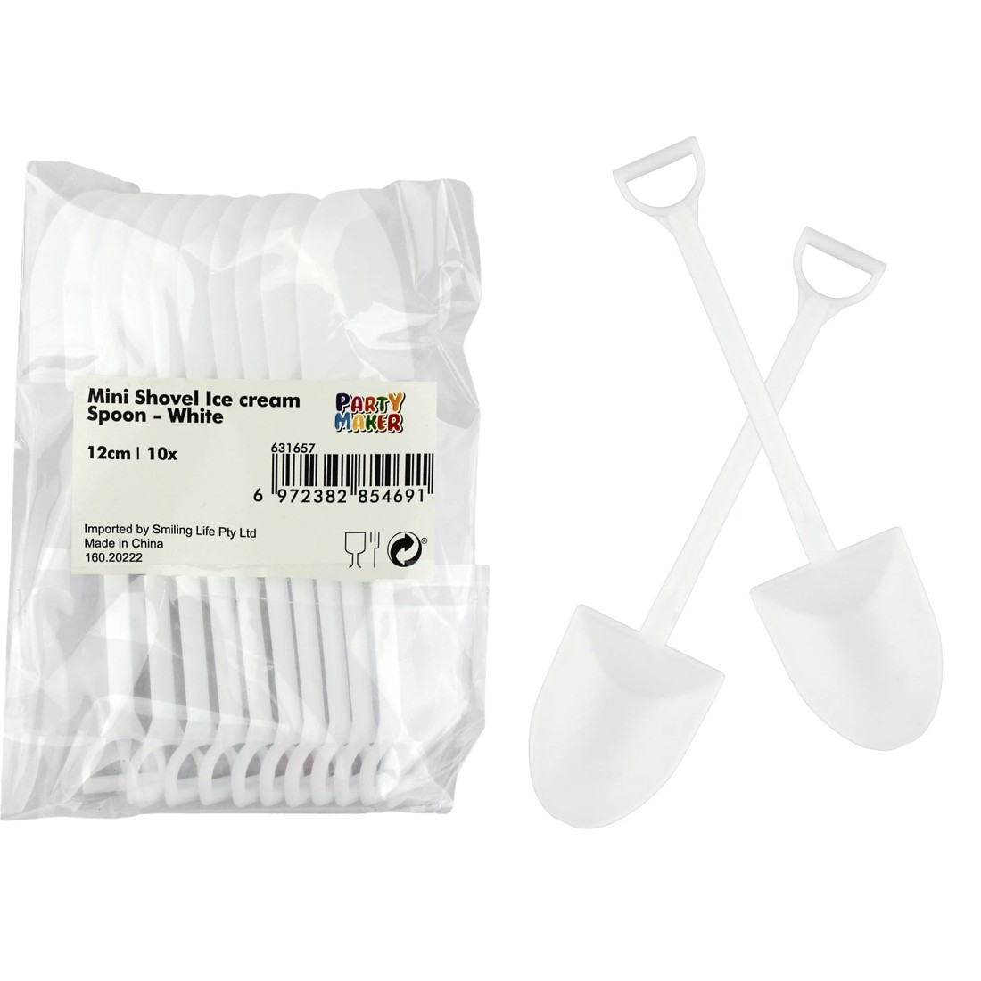 1 Party Maker Mini White Construction Shovel Spoons (Pack of 10), 1 of 1