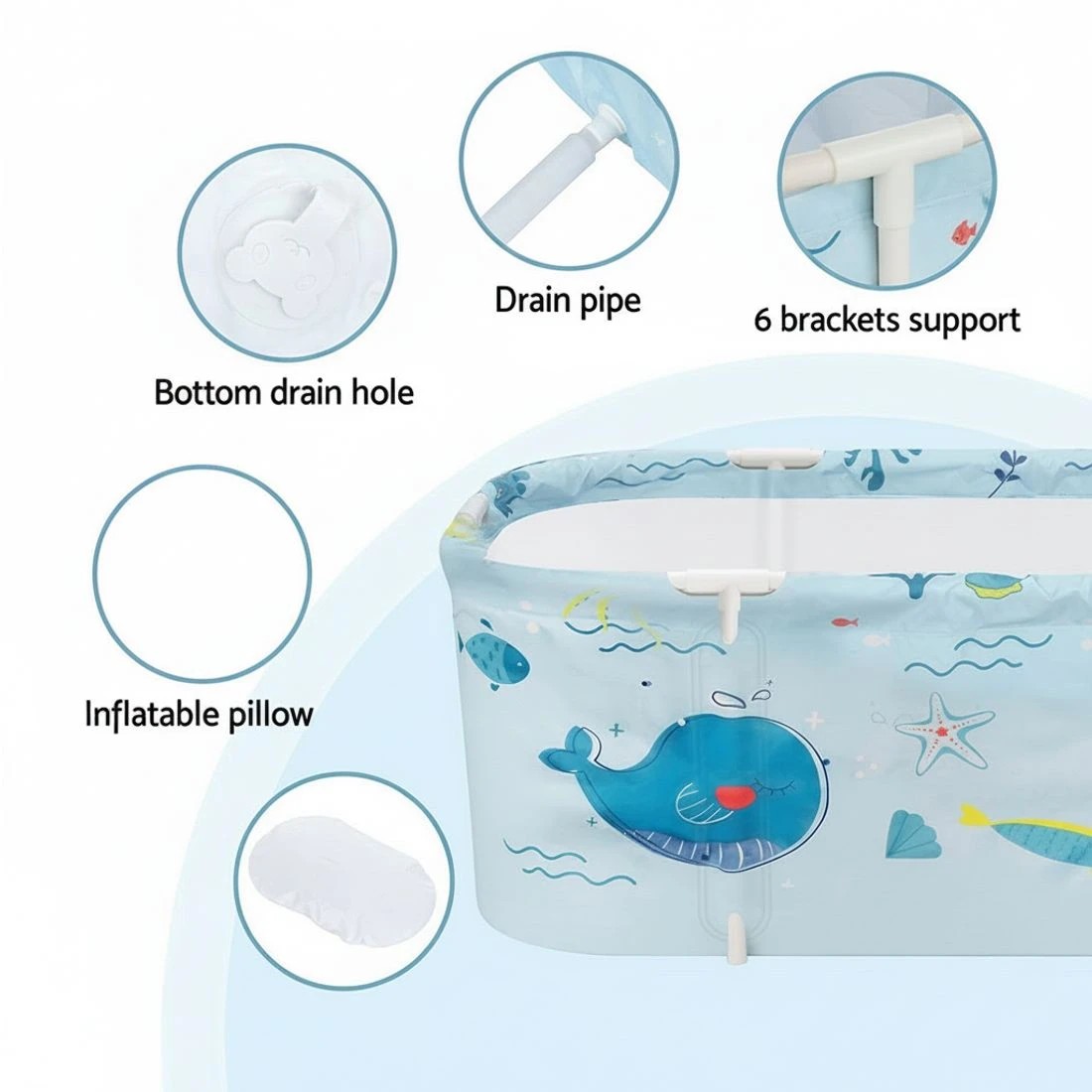 4 Weisshorn Foldable Bathtub PVC Spa Bucket Inflatable Cushion 134x65cm - Blue, 4 of 5