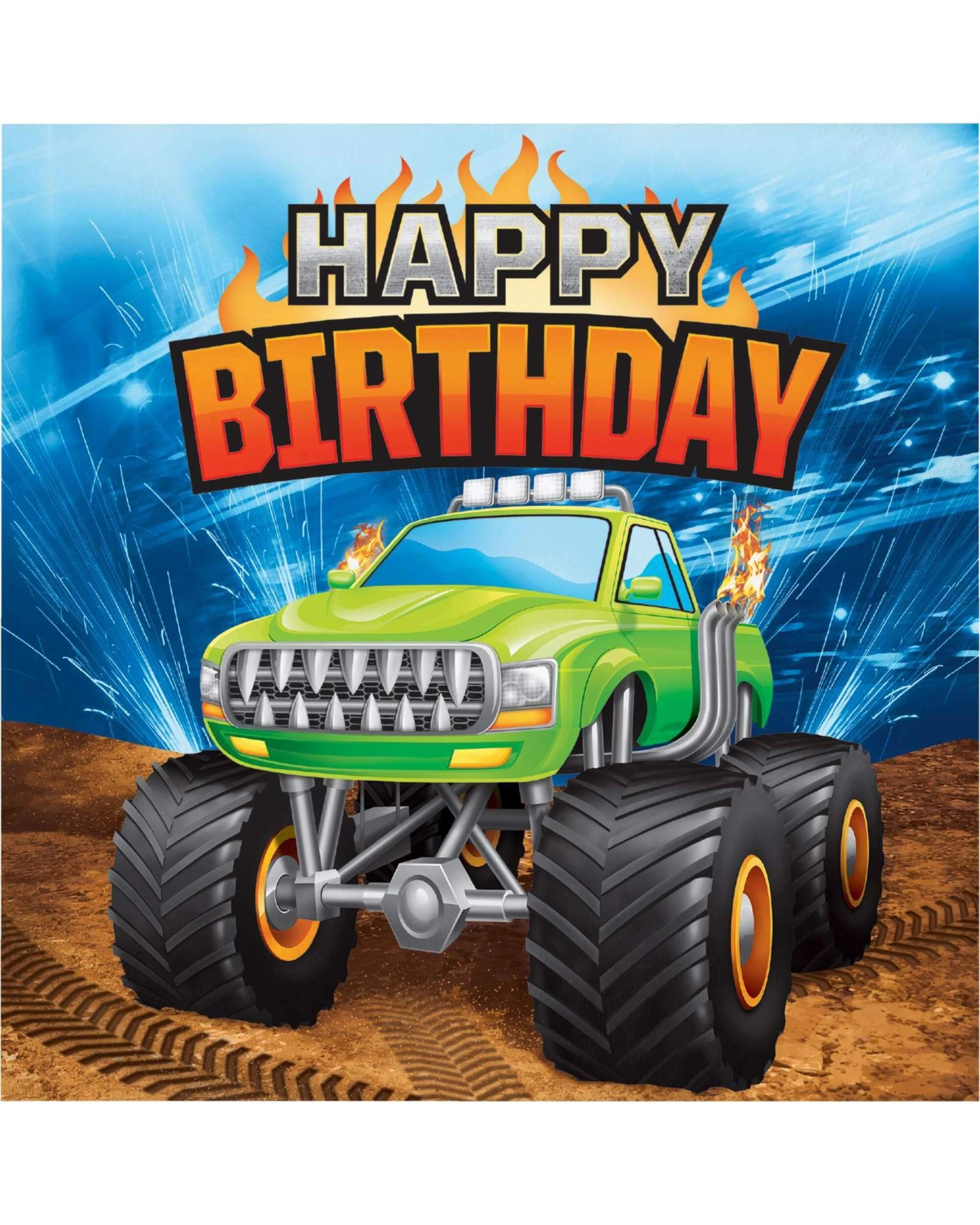 1 Creative Converting Monster Truck Rally Happy Birthday Large Napkins Serviettes Pack of 16, 1 of 1