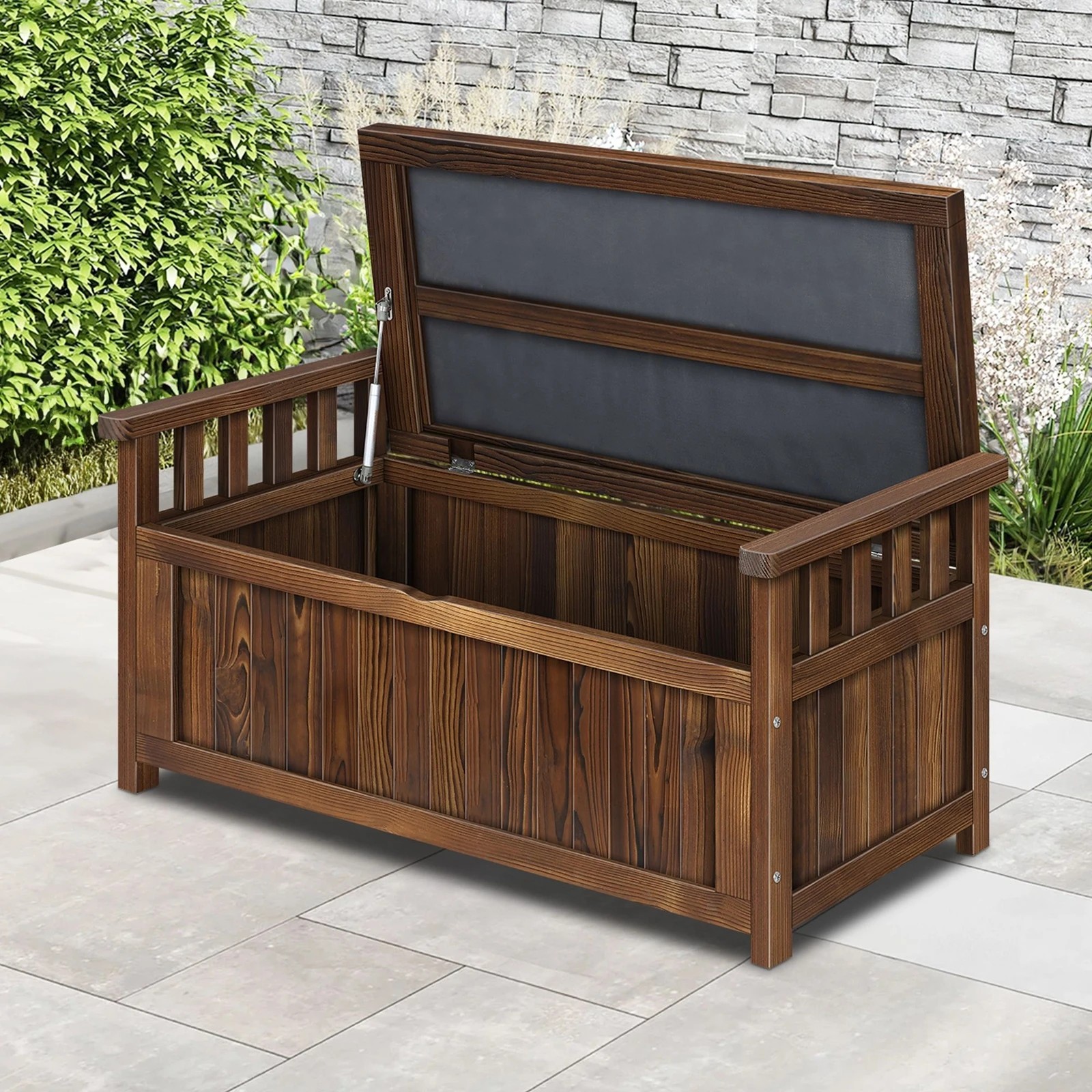 8 Alfordson Outdoor Storage Box Wooden Garden Bench Chest Tool Sheds L - Charcoal, 8 of 9