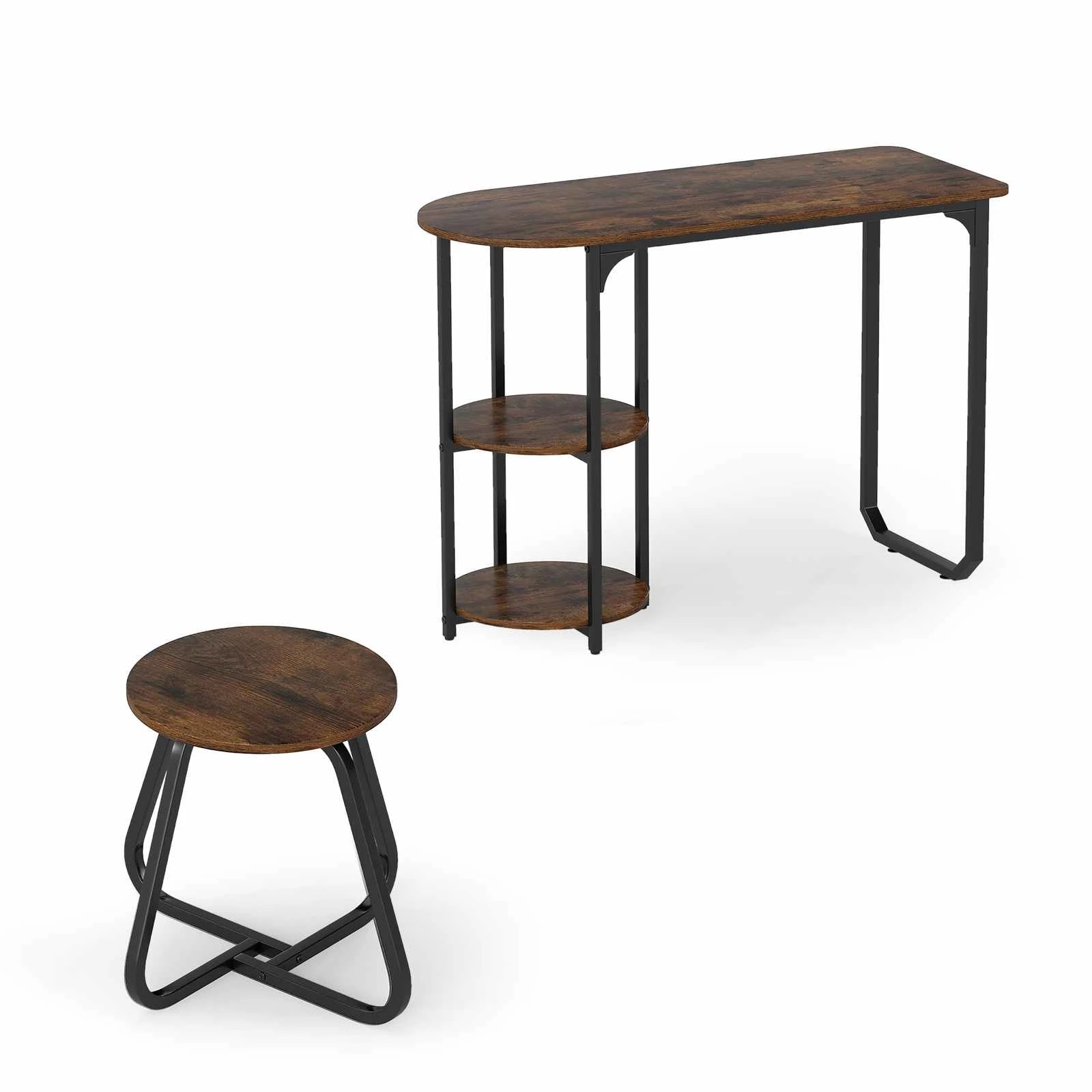 1 Costway 3PCS Kitchen Dining Table Set w/2 Stools 2-Tier Storage Shelf Metal Space Savor, 1 of 5