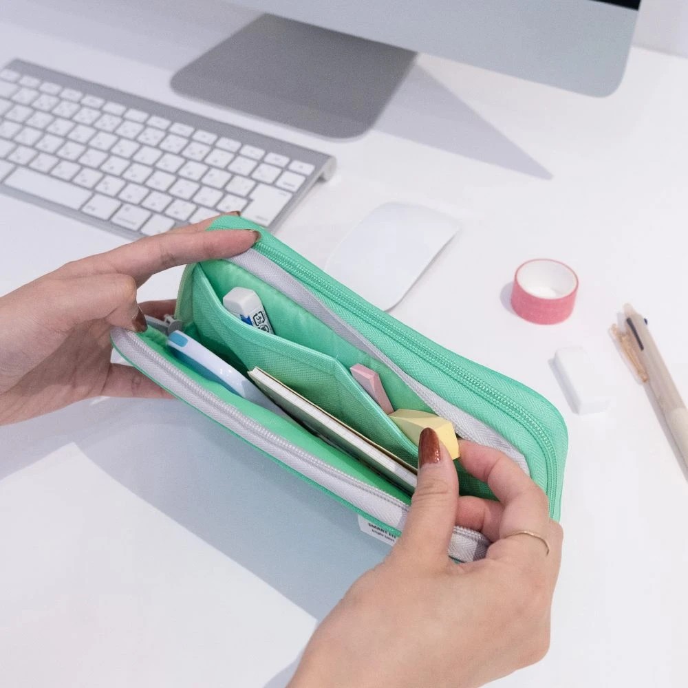 7 Smart Fit Twin Zip Pencil Case Large Green, 7 of 8