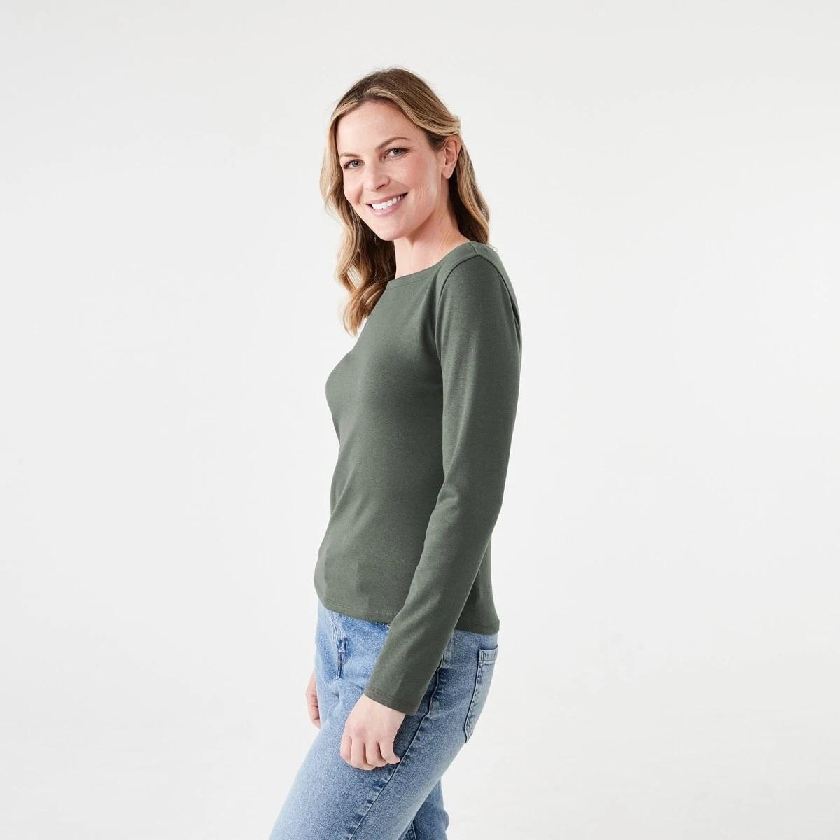 2 Long Sleeve Modal Boat Neck Top DARK CARGO, 2 of 5