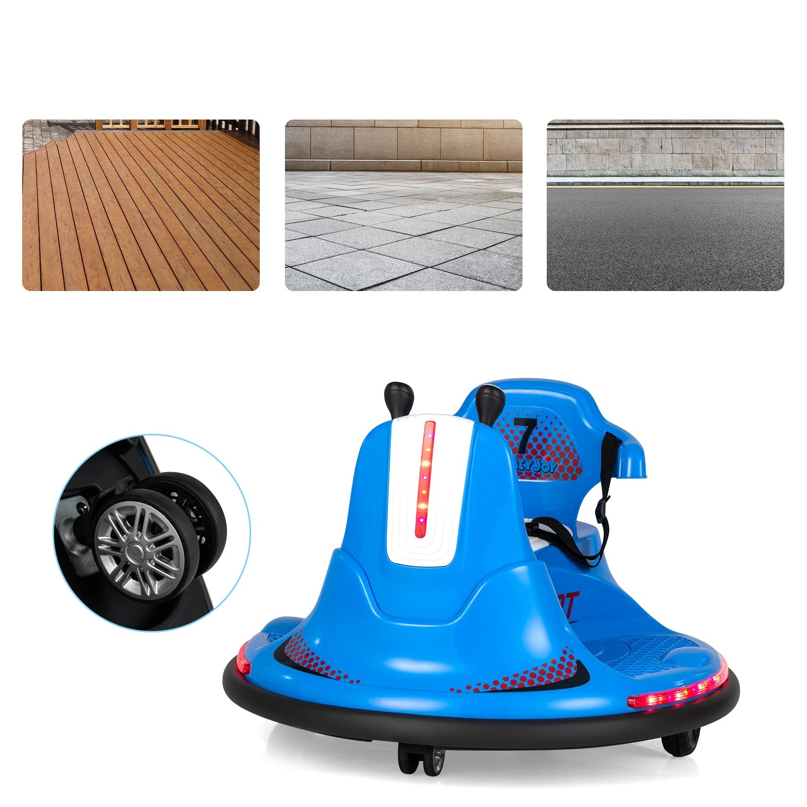 3 Costway 360° Spin Kids Bumper Car Electric Ride On Toy Vehicle - Blue, 3 of 6