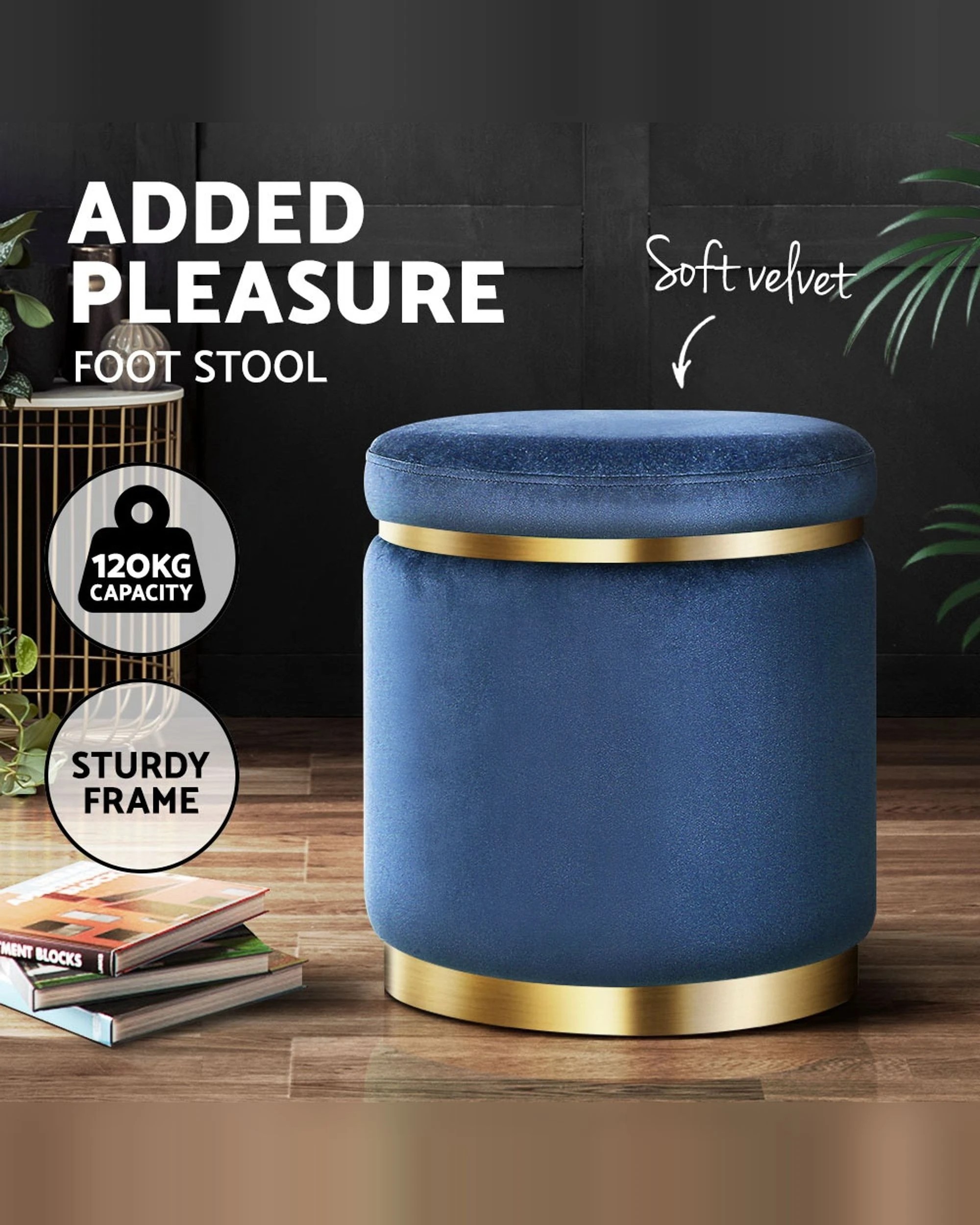 3 Artiss Ottoman Foot Stool Round
 - Blue, 3 of 3