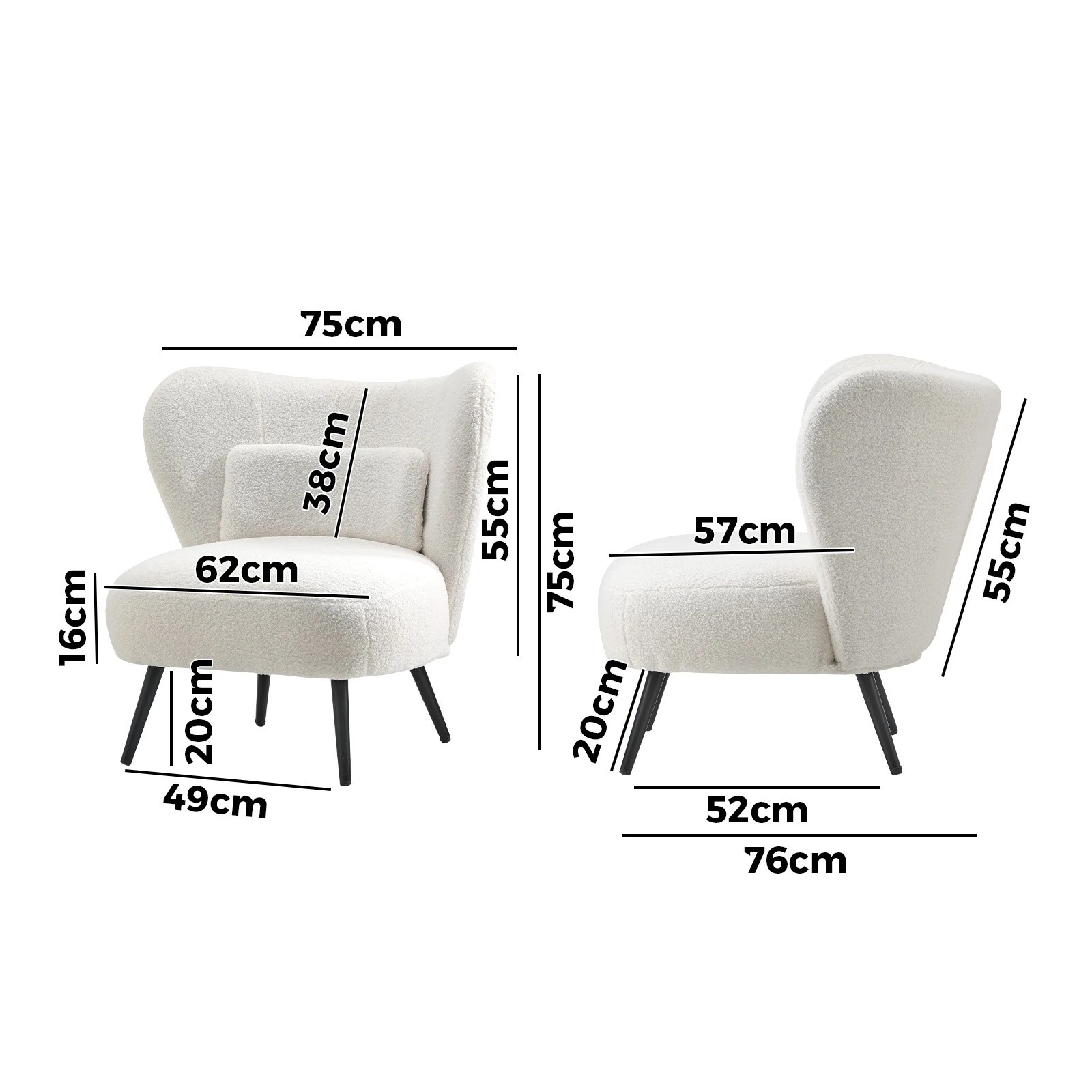 9 Oikiture Armchair Lounge Chair With Lumbar Pillow Wingback Boucle
 - White, 9 of 10