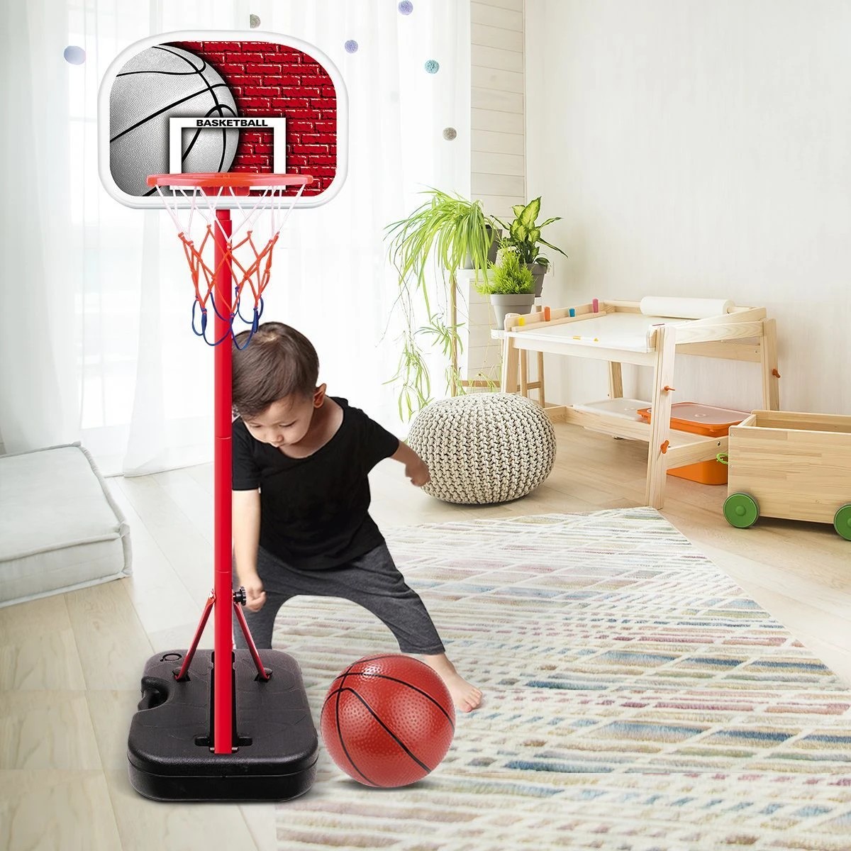 4 AUSWAY Kids Portable Basketball Hoop Stand System with Adjustable Height, 4 of 9
