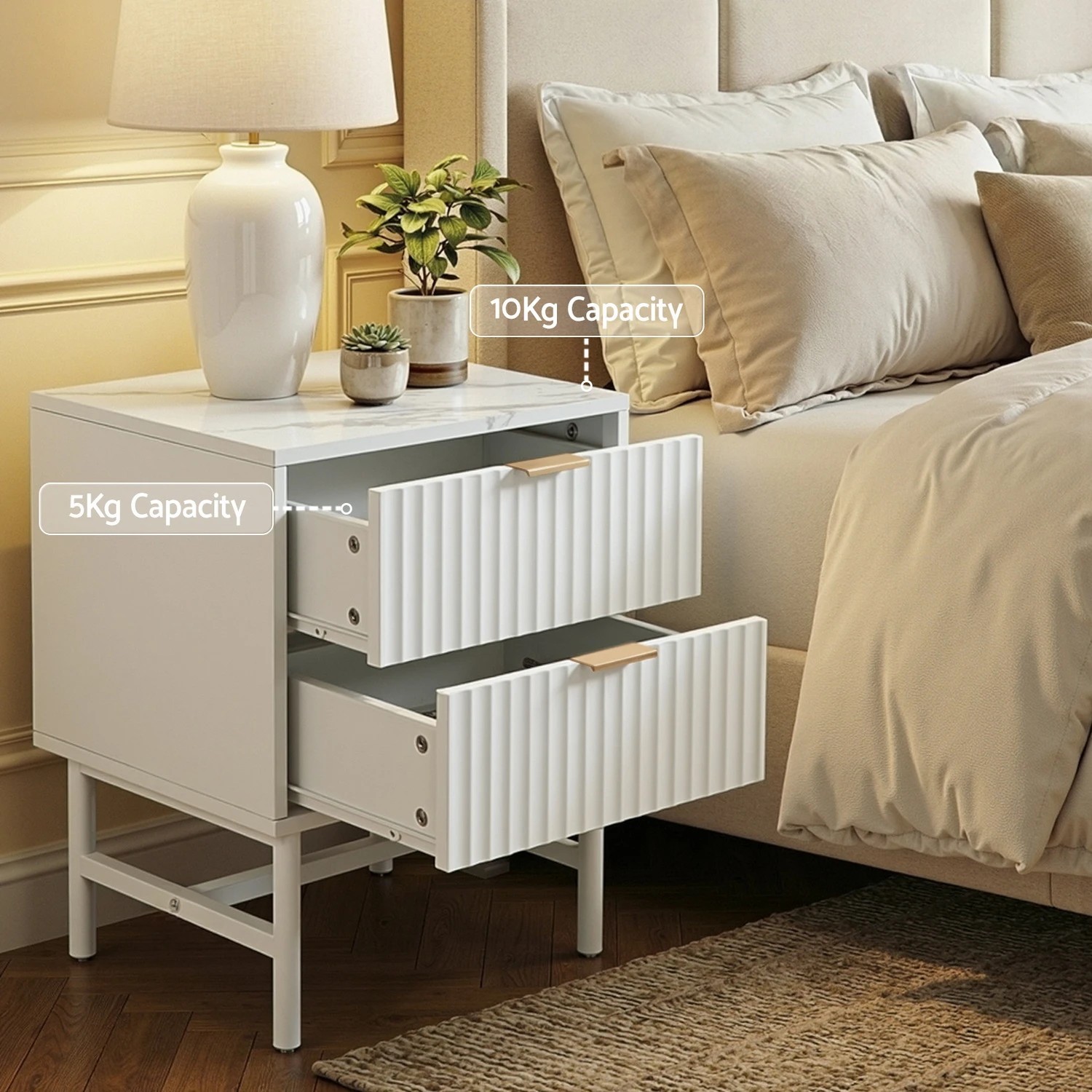 5 Artiss Bedside Table 2 Drawers - - White, 5 of 6