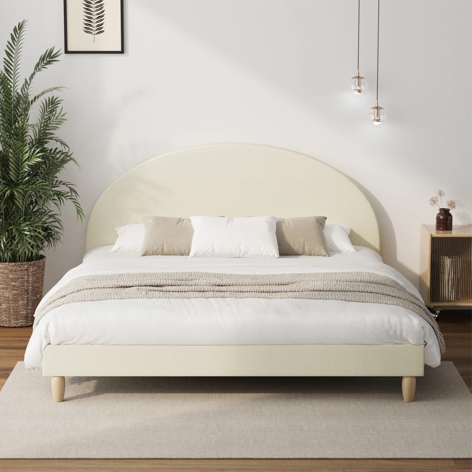 3 Oikiture King Bed Frame Arched Beds Platform
 - Beige, 3 of 10