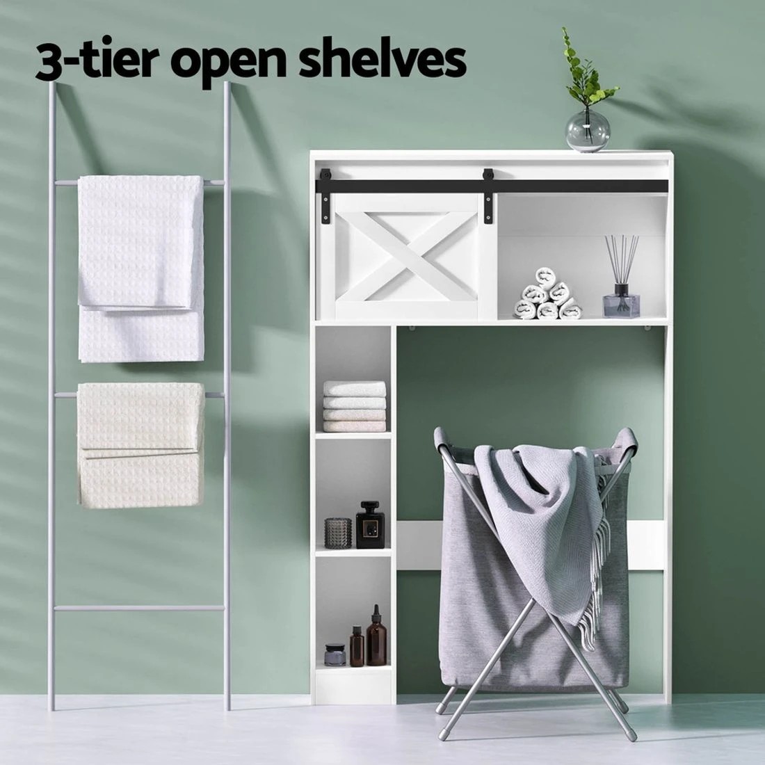 7 Artiss Bathroom Cabinet Over the Toilet Storage Organiser Laundry Shelf 128cm - White, 7 of 8