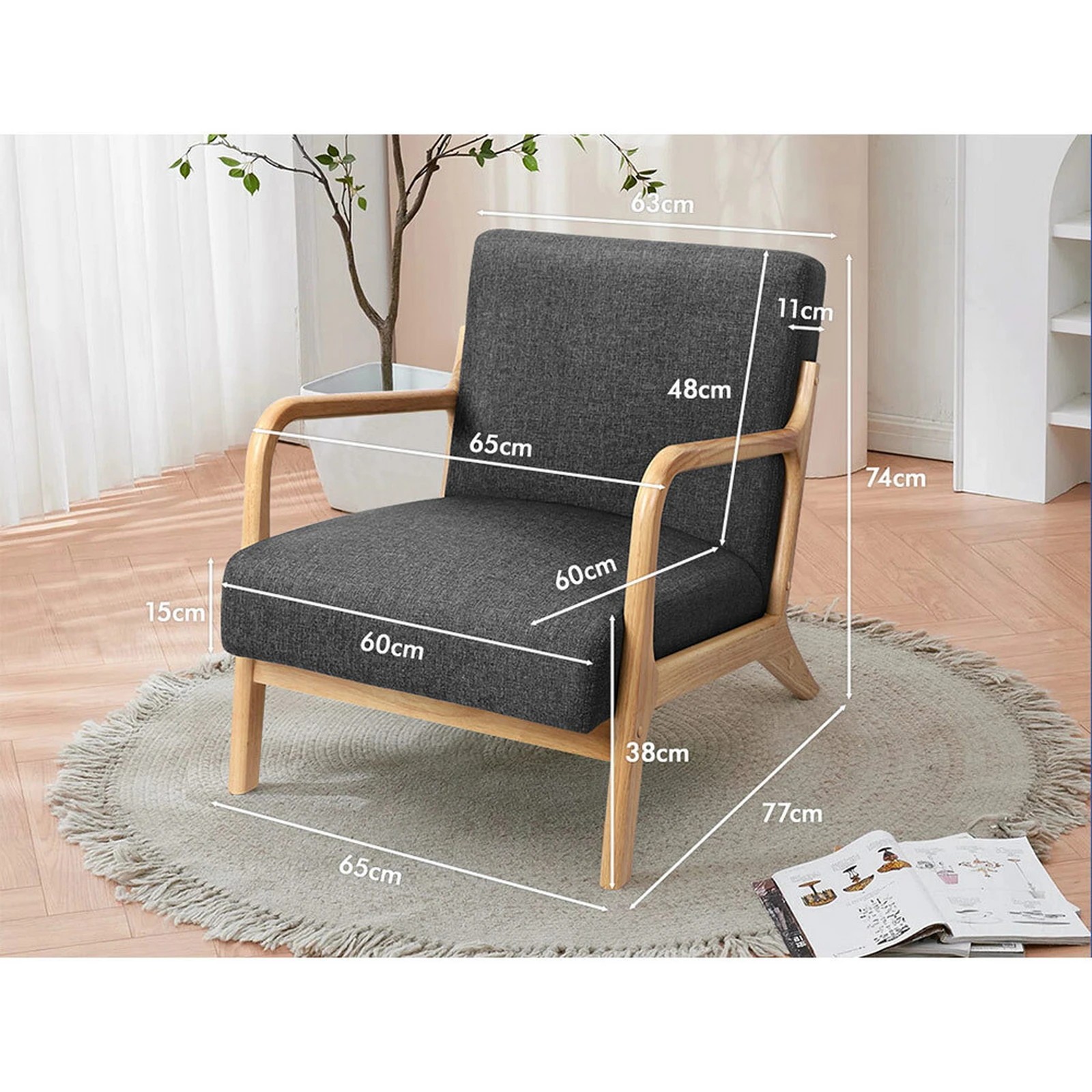 8 Alfordson Armchair Lounge Chair Bentwood Accent Chairs Single Sofa Couch - Dark Grey, 8 of 9