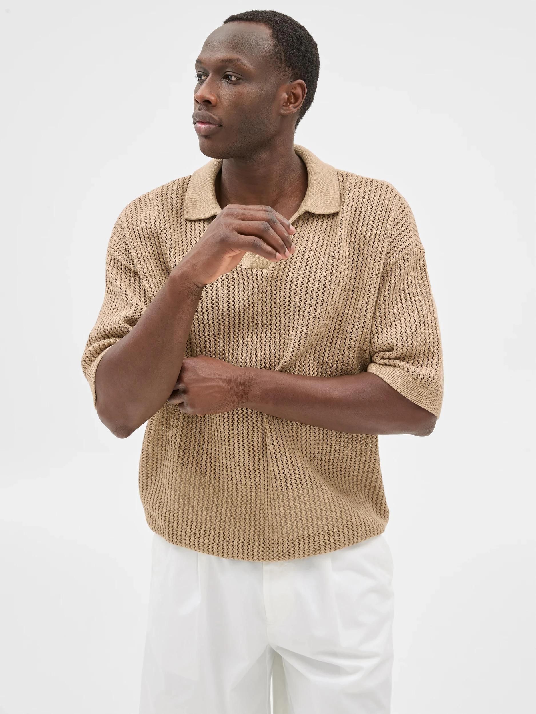 1 Australian Cotton Knit Polo Top - Commons BEIGE, 1 of 6