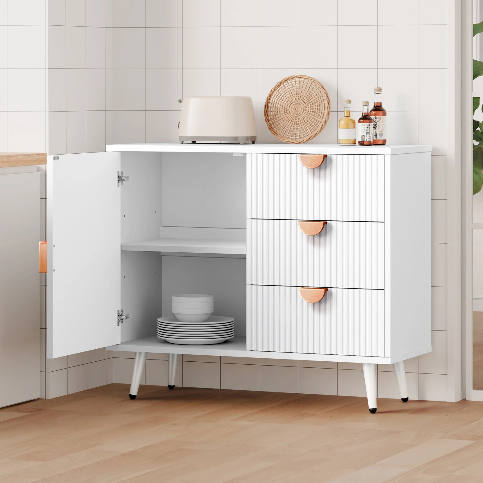 3 Alfordson Buffet Sideboard Storage Cabinet Cupboard Kitchen Hallway Drawers - White, 3 of 10