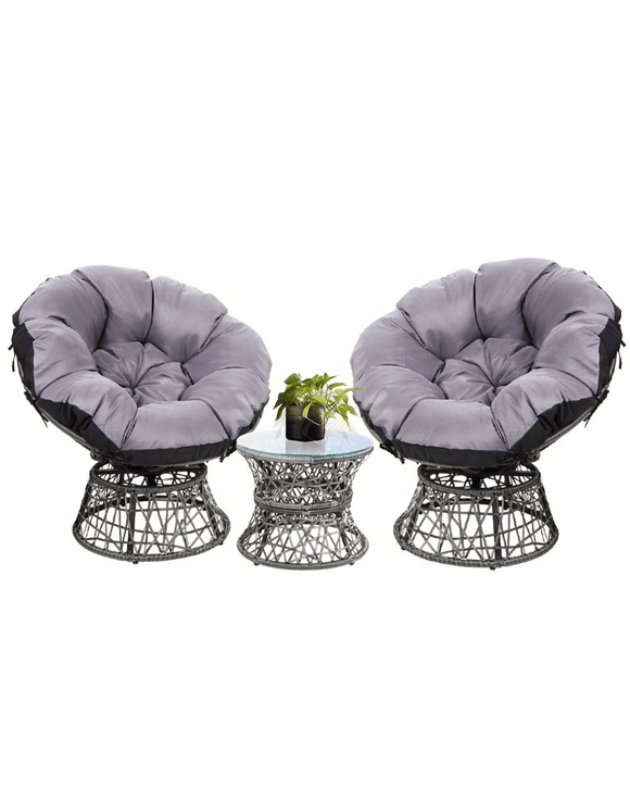 Gardeon Outdoor Lounge Setting Furniture Wicker Papasan Chairs Table Patio - Grey