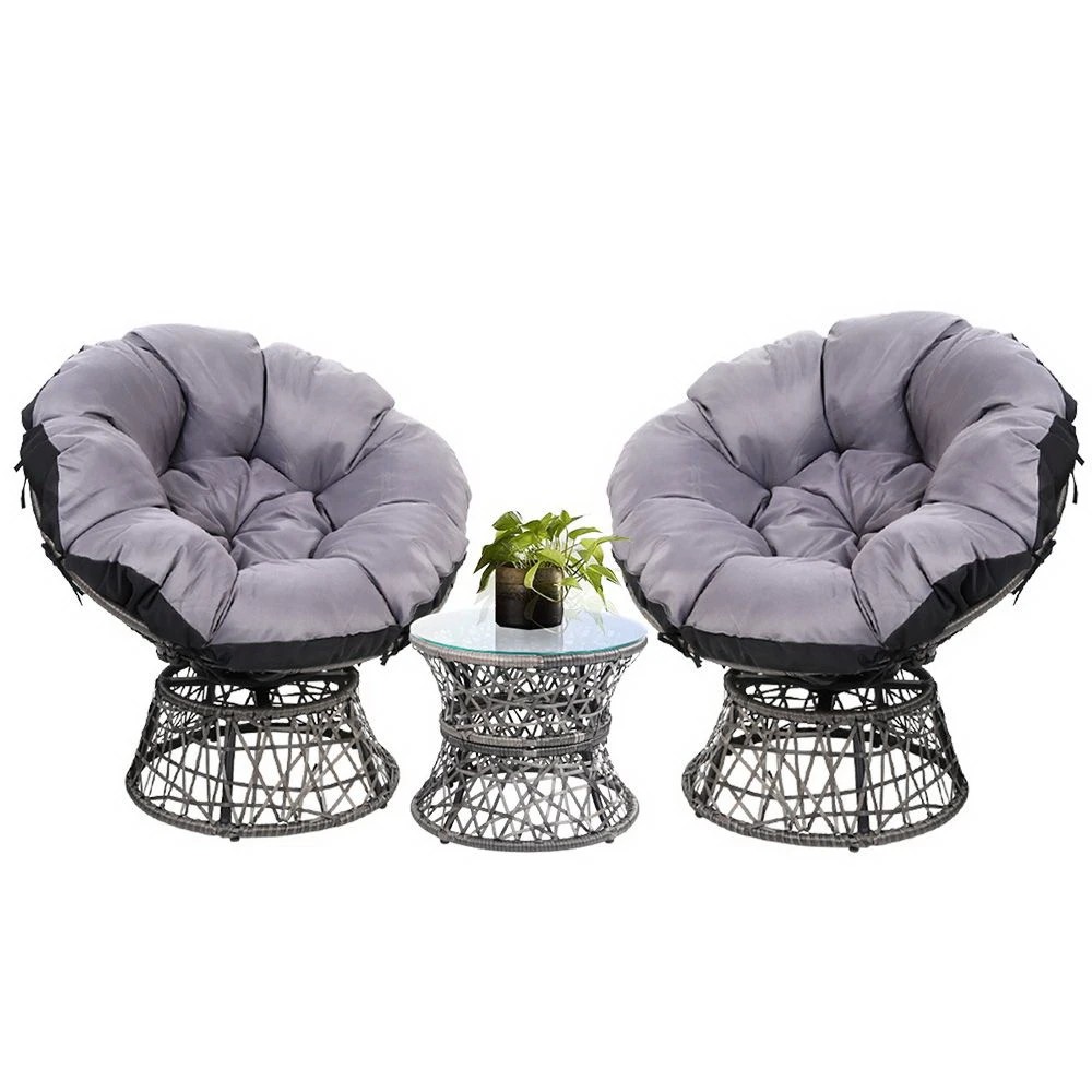 1 Gardeon Outdoor Lounge Setting Furniture Wicker Papasan Chairs Table Patio - Grey, 1 of 7