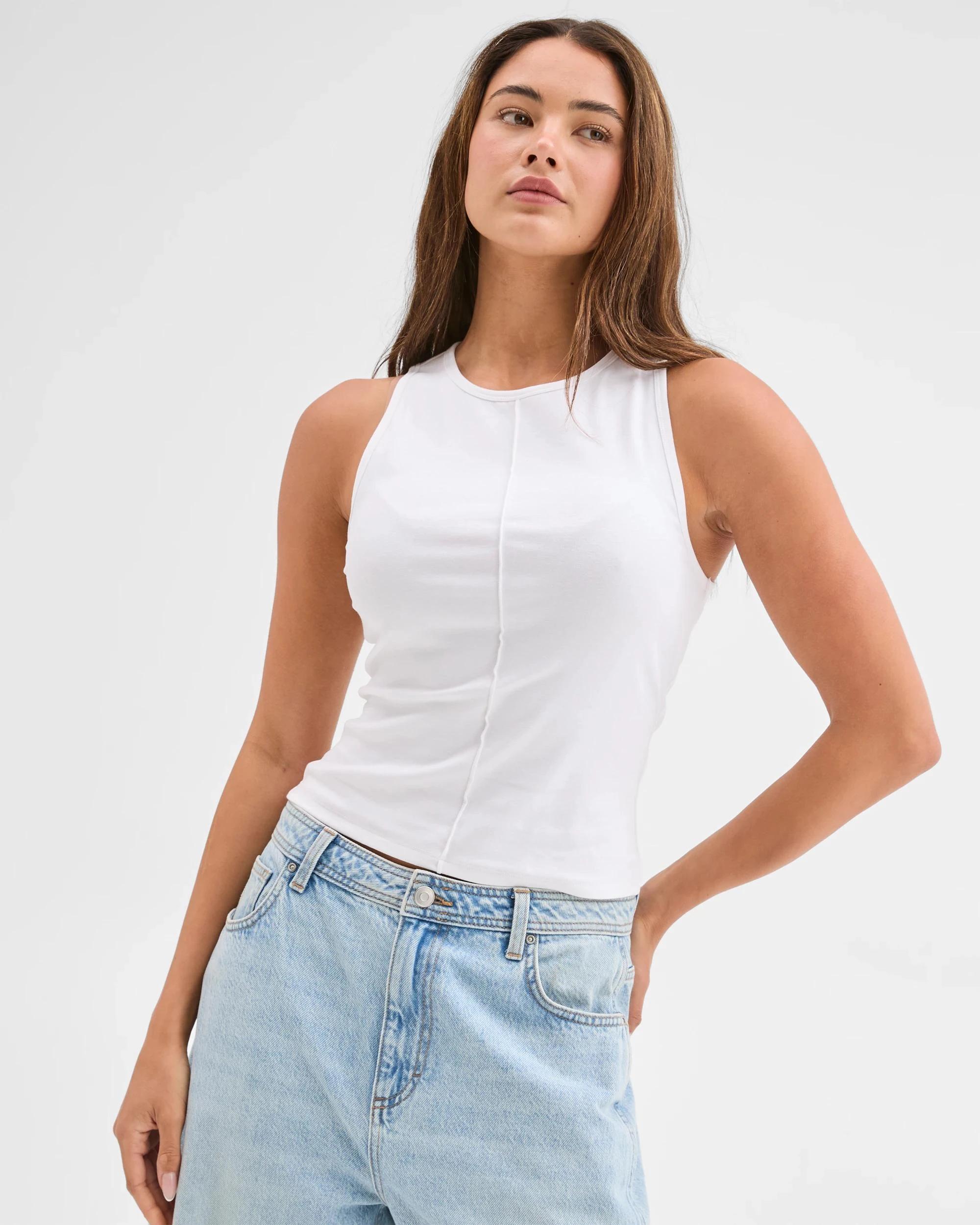 3 Lily Loves Australian Cotton Blend Exposed Seam Tank Top LILY WHITE, 3 of 6