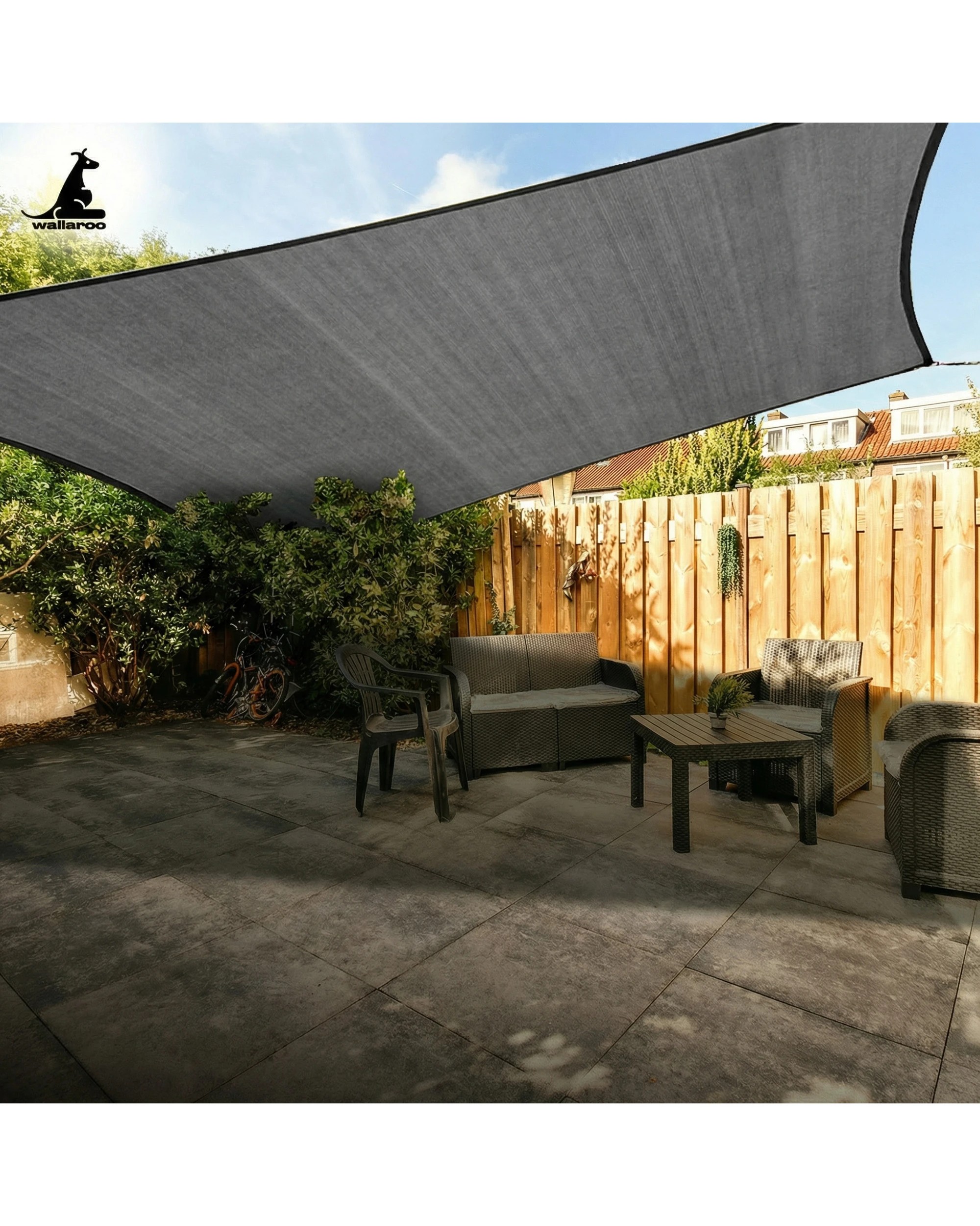 2 Wallaroo 3m x 2.5m 280GSM Outdoor Sun Shade Sail Canopy - Grey, 2 of 4