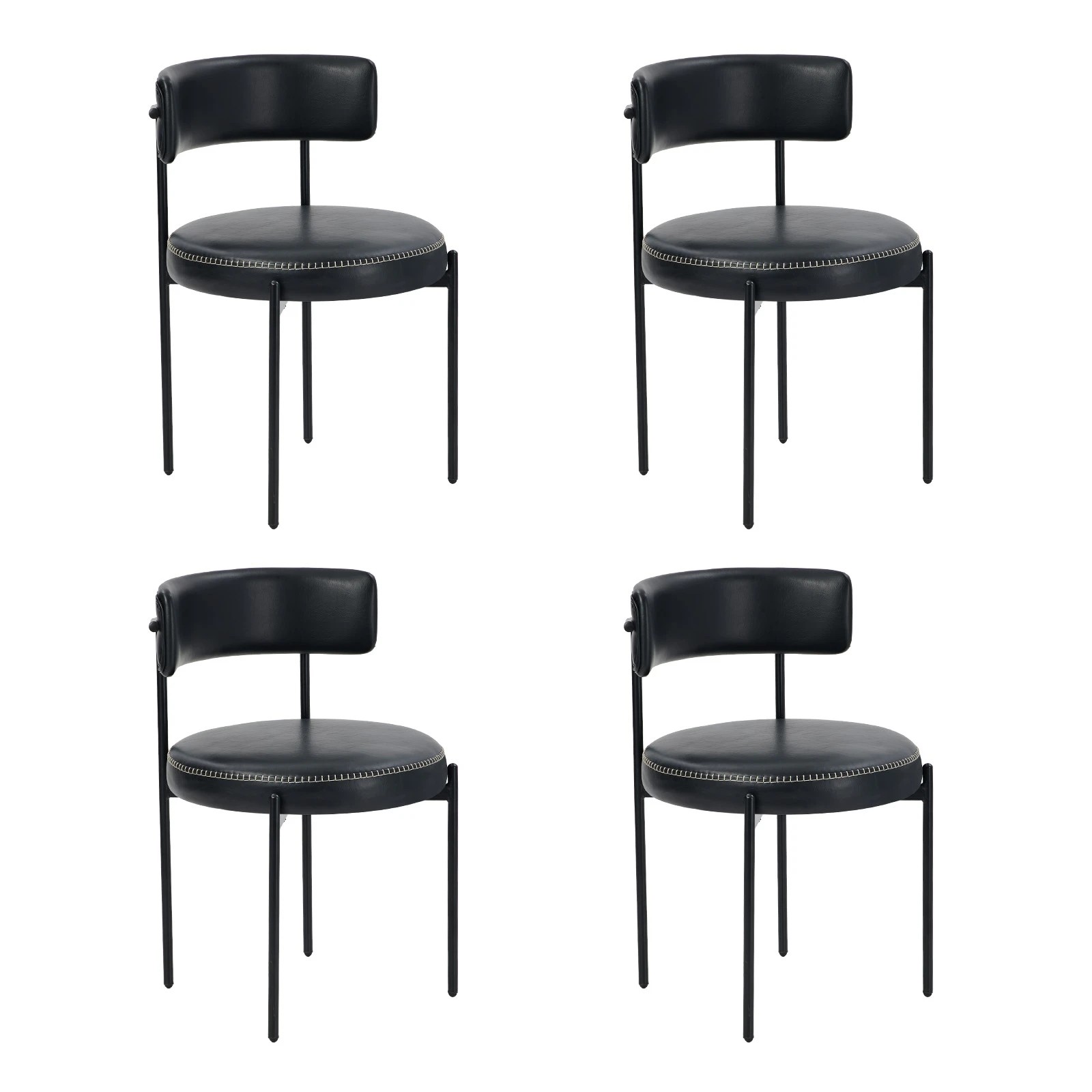 1 Oikiture 4x Dining Chair Round Kitchen Lounge Seats PU Leather - Black, 1 of 9