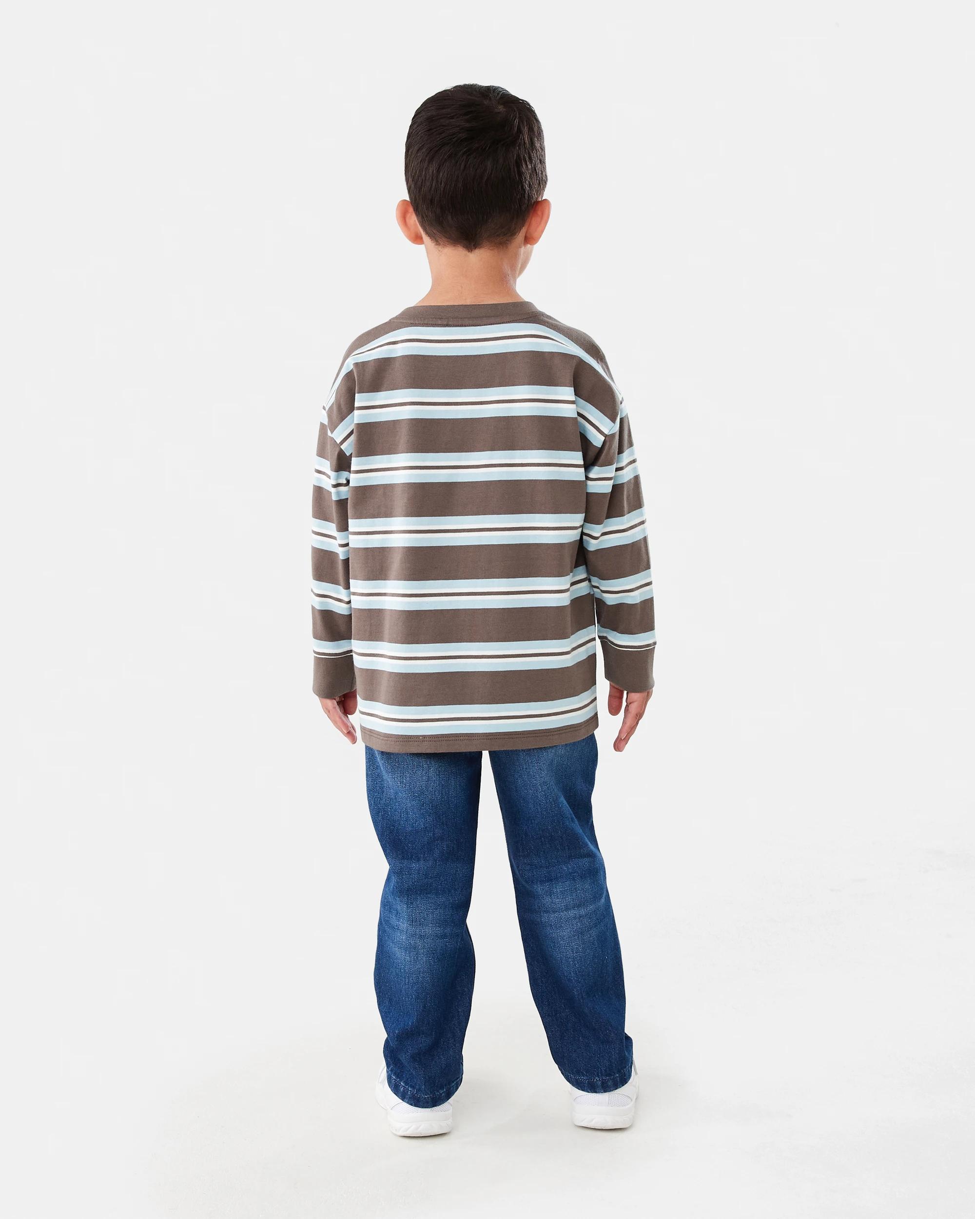 8 Long Sleeve Stripe T-shirt with Pocket Brn Stripe, 8 of 8