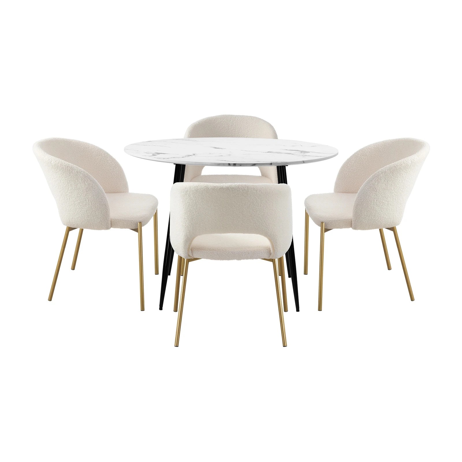 8 Oikiture 110cm Round Dining Table With 4pcs Dining Chairs Sherpa Gold Metal Legs
 - Multi, 8 of 10