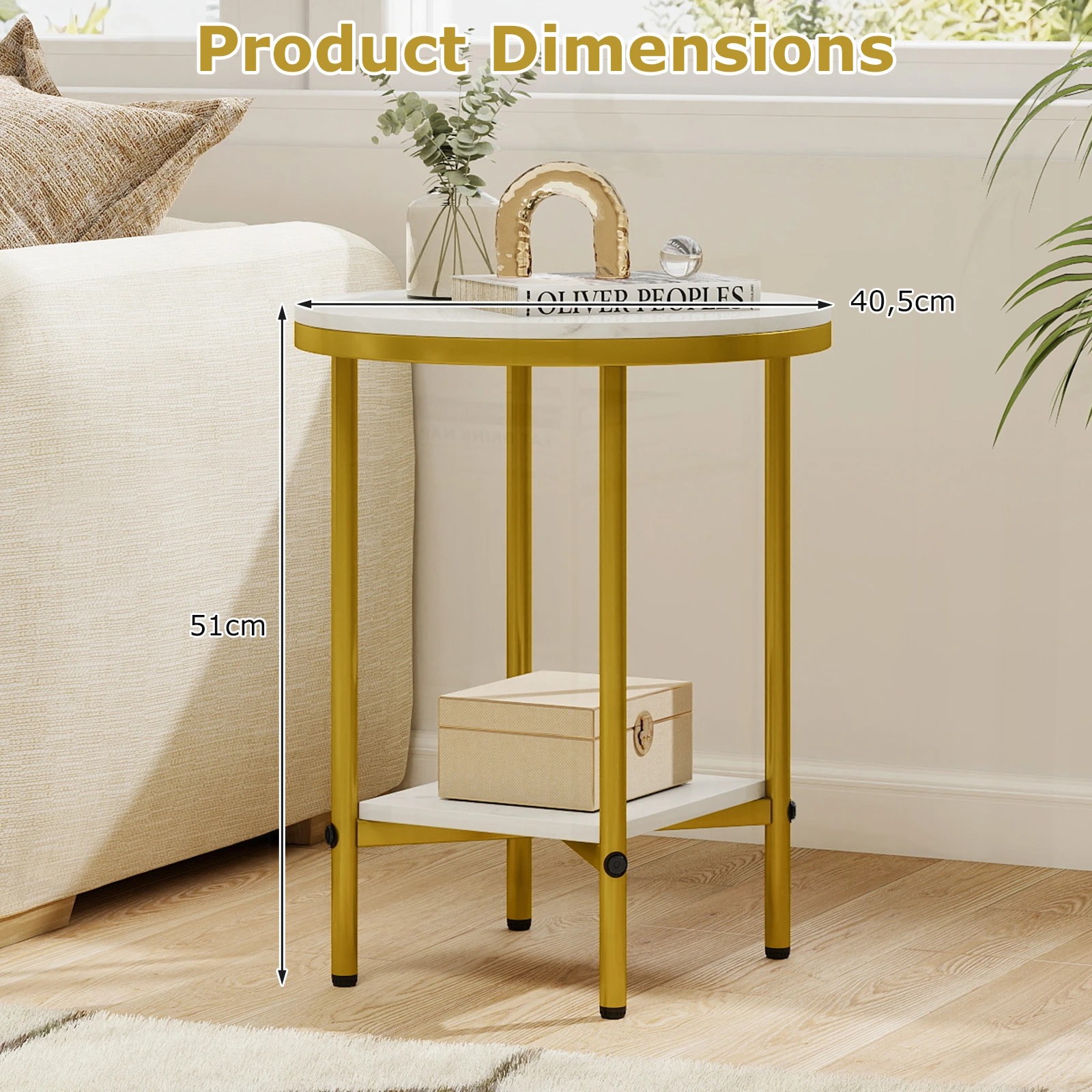 3 Costway 2-Tier Modern End Side Table Faux Marble Top Accent Table Nightstand, 3 of 5