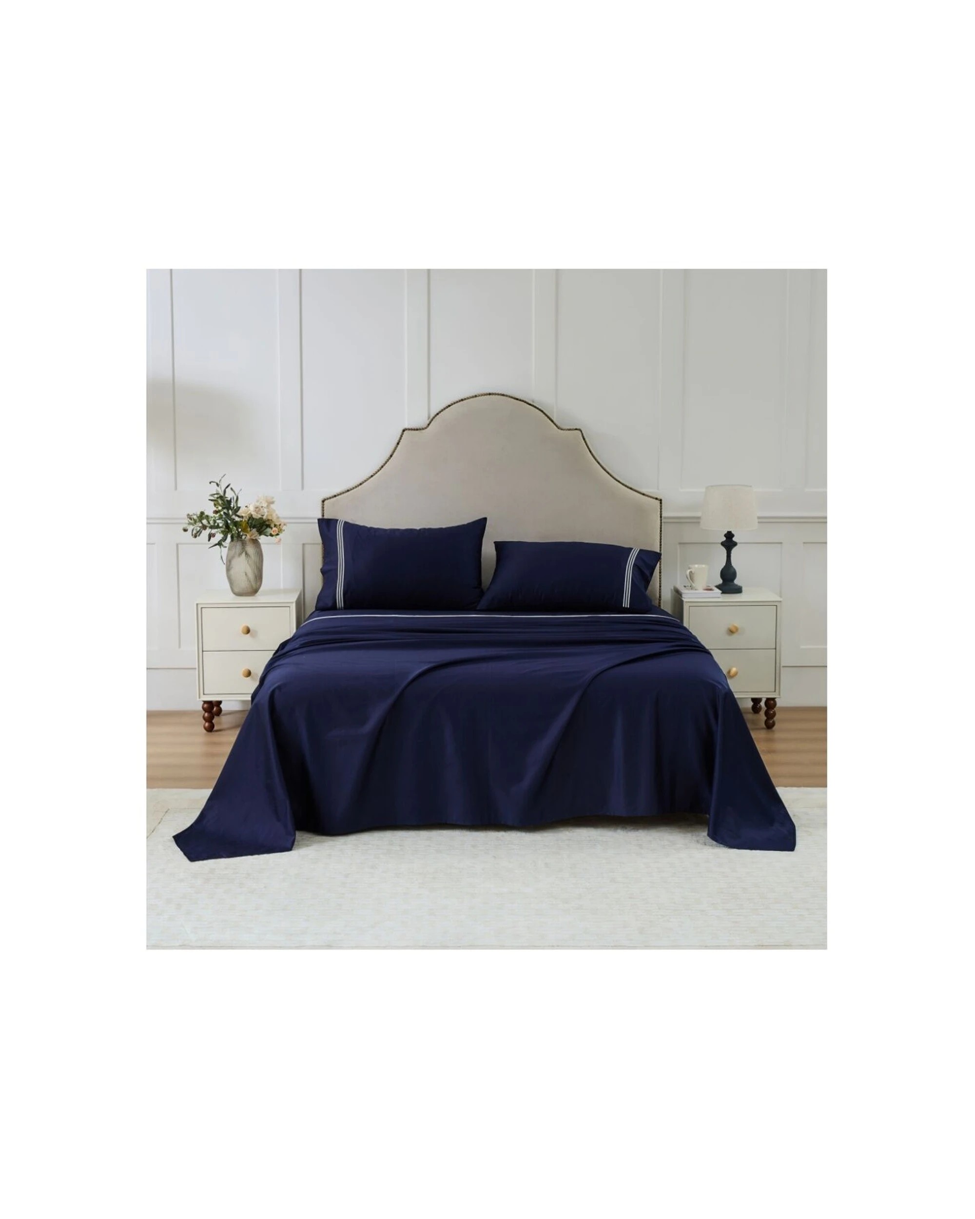 5 Grosvenor House 500TC Egyptian Cotton Hotel Embroidered Bed Bedding Sheet Set - Queen Bed - Blue, 5 of 8