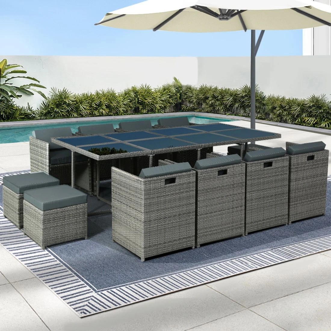 3 Gardeon Outdoor Dining Set 13 Piece Wicker Table Chairs Setting - Grey, 3 of 4