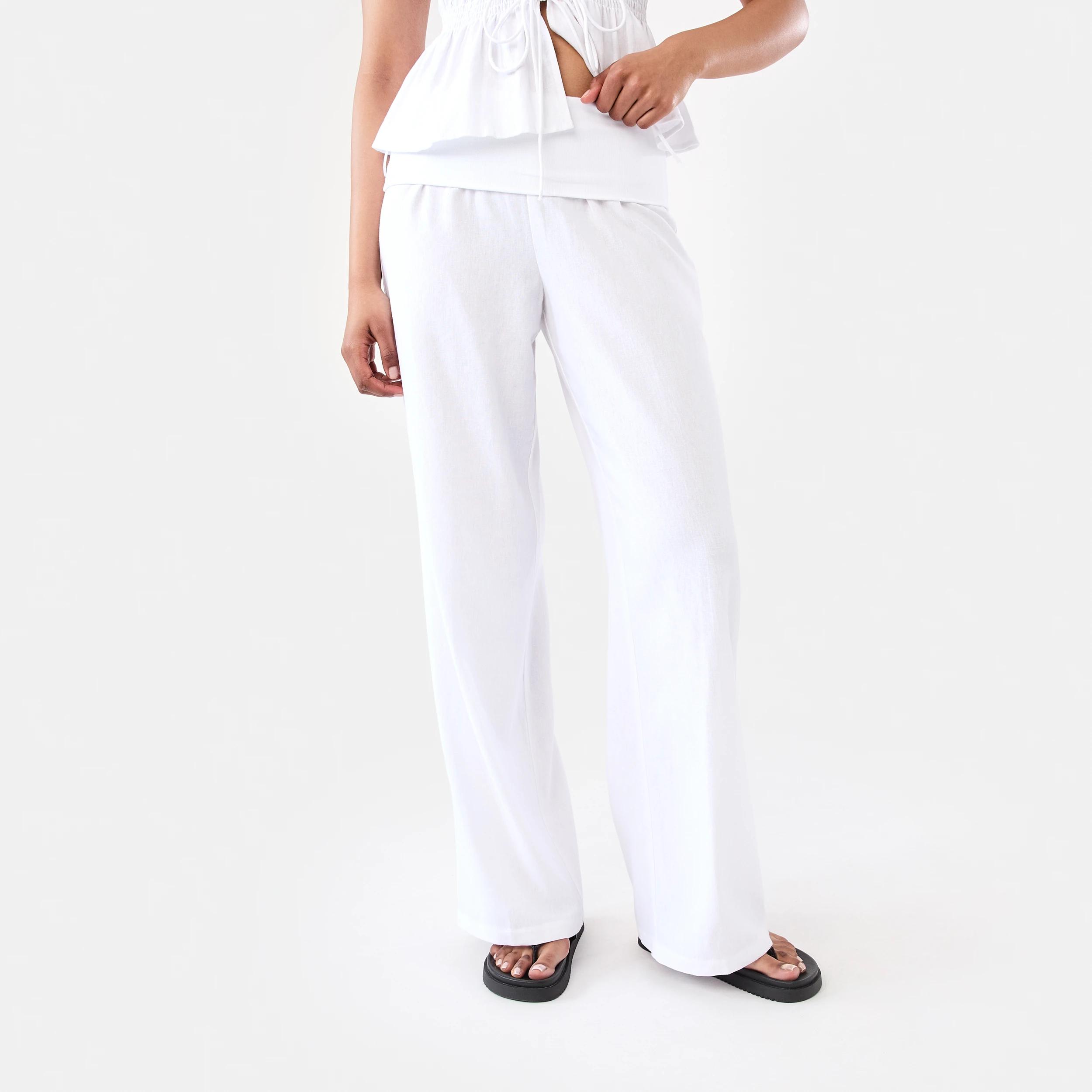 1 Linen Blend Fold Over Pants White, 1 of 5