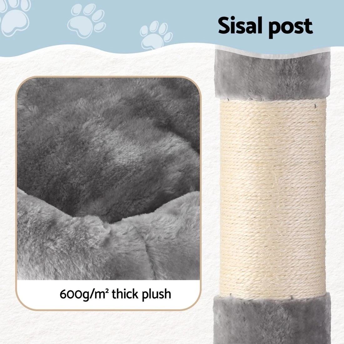 7 i.Pet Cat Tree 145cm Tower Scratching Post Trees Scratcher Condo House
 - grey, 7 of 7