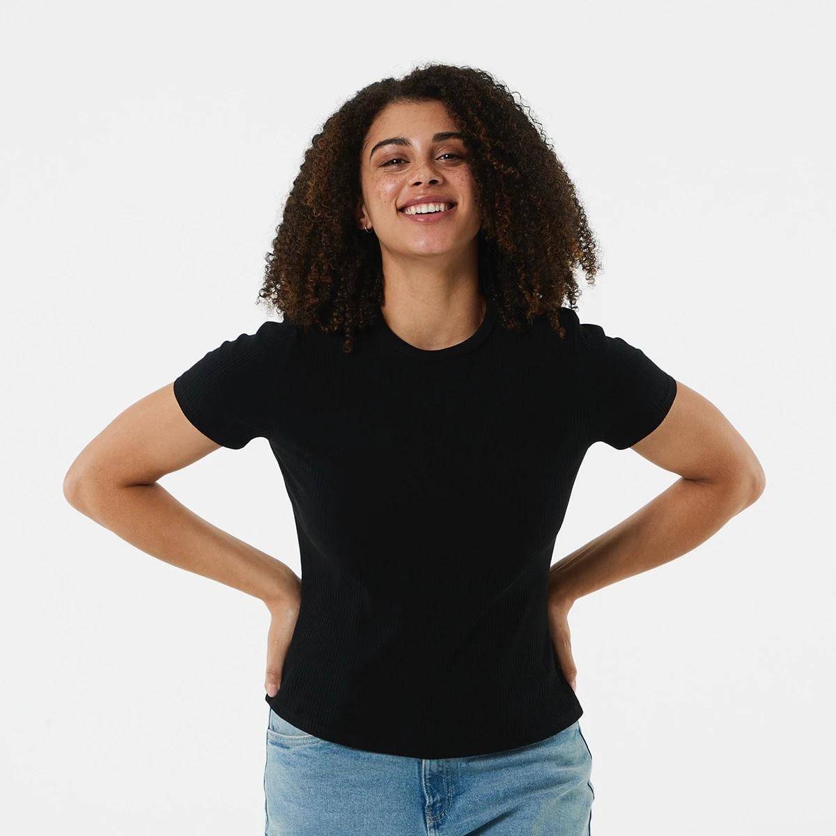 1 Short Sleeve Rib Crew Neck T-shirt Black, 1 of 6